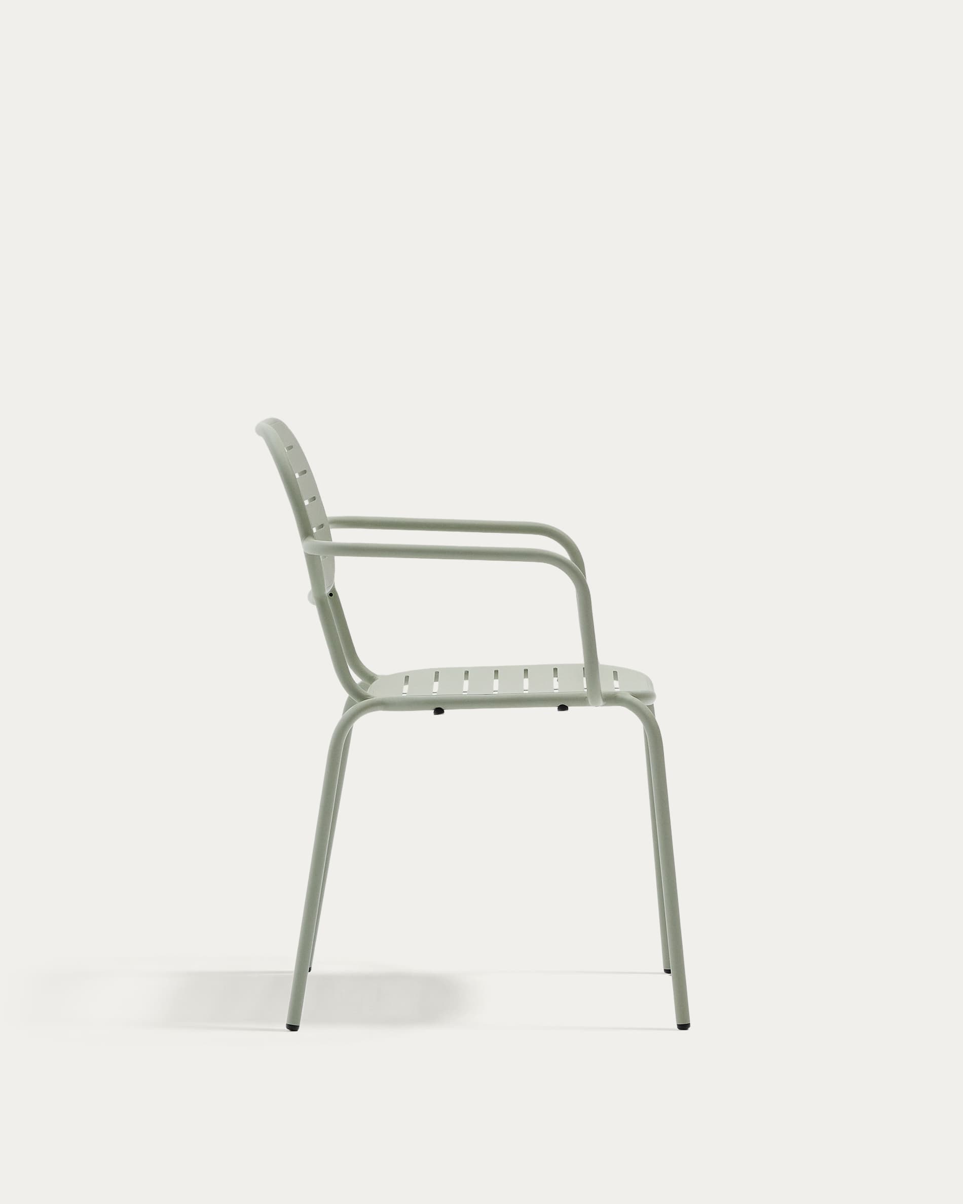 Brai stackable outdoor chair with armrests in turquoise galvanised steel