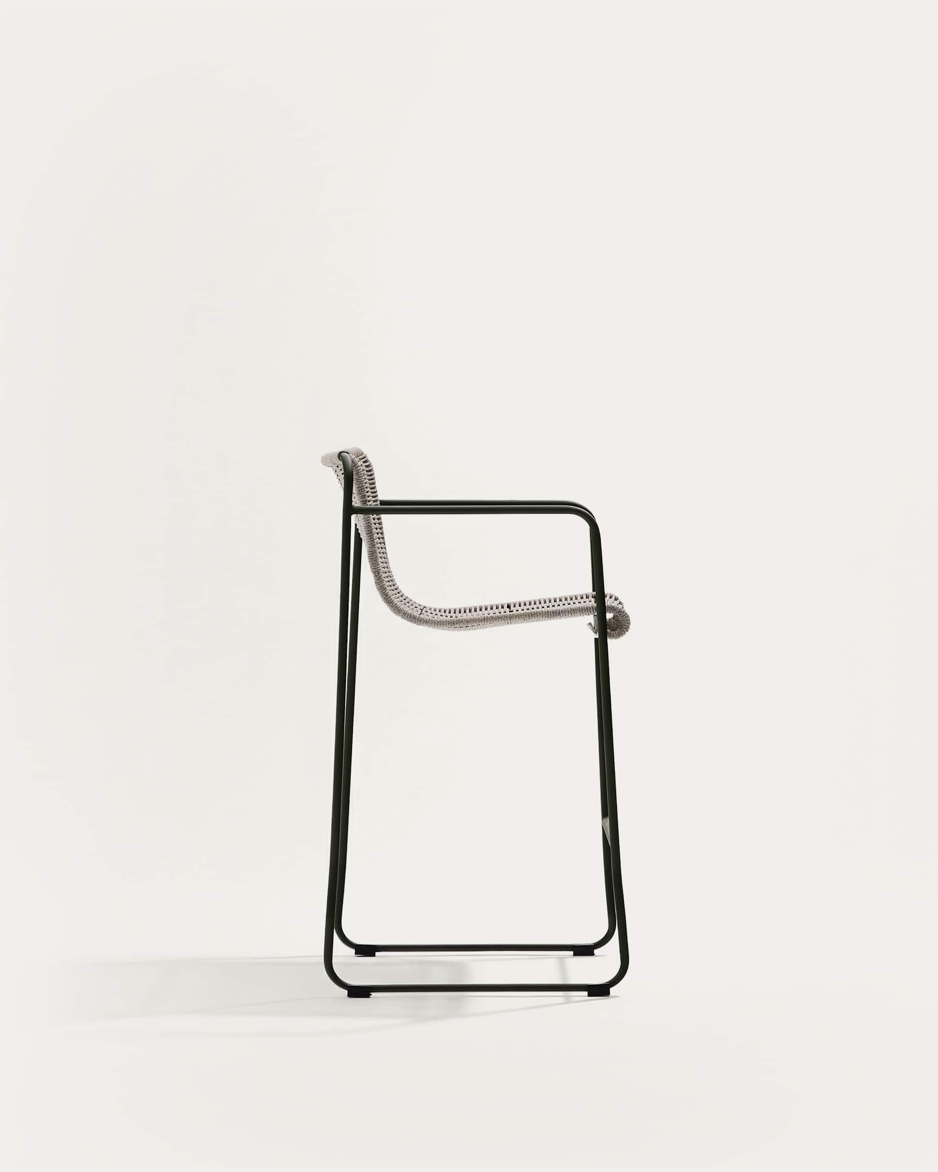 Maurina stool in green galvanised steel and ecru and grey rope cord 64,5cm