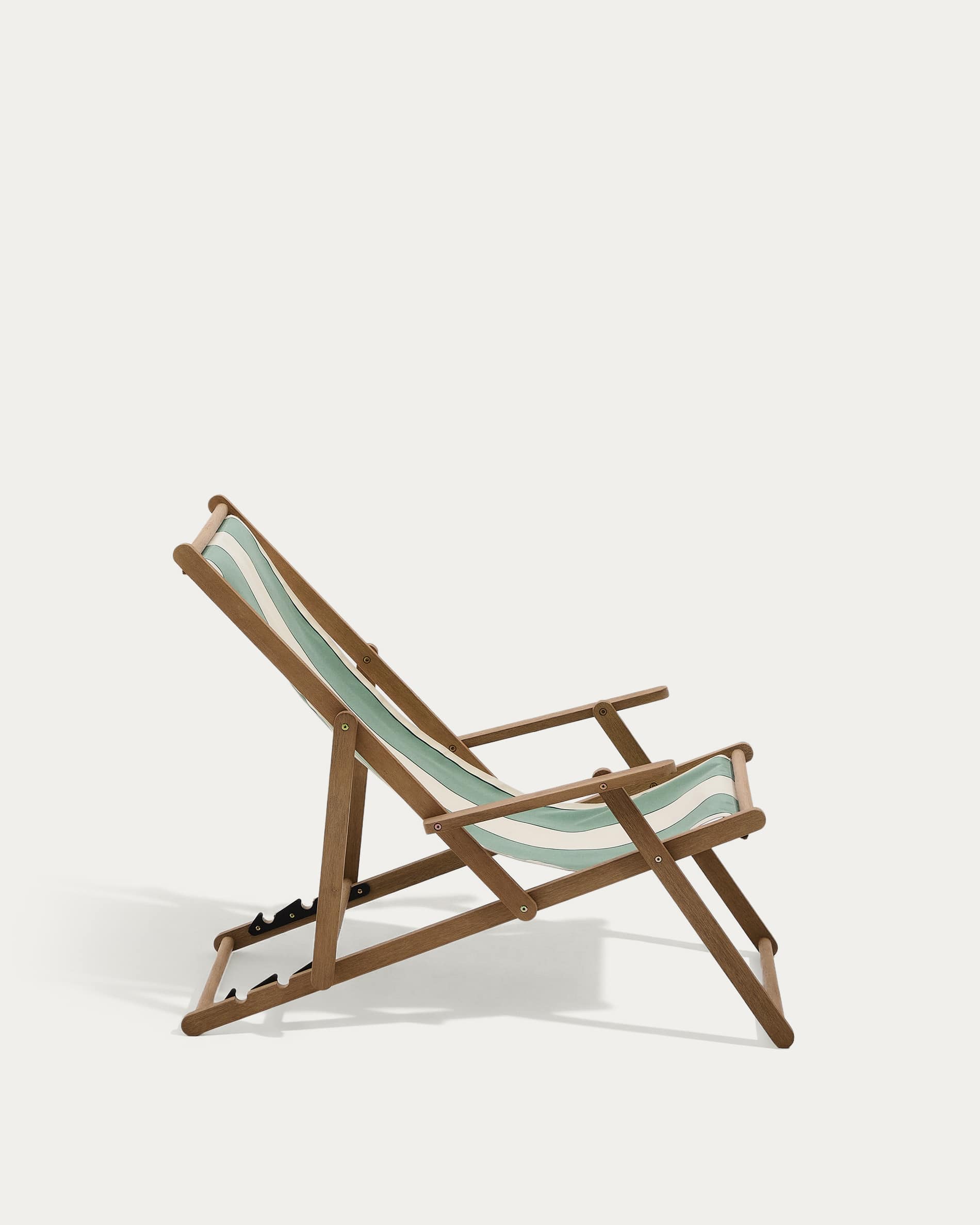 Vilara green and beige striped outdoor folding deck chair made of FSC 100% solid acacia wood