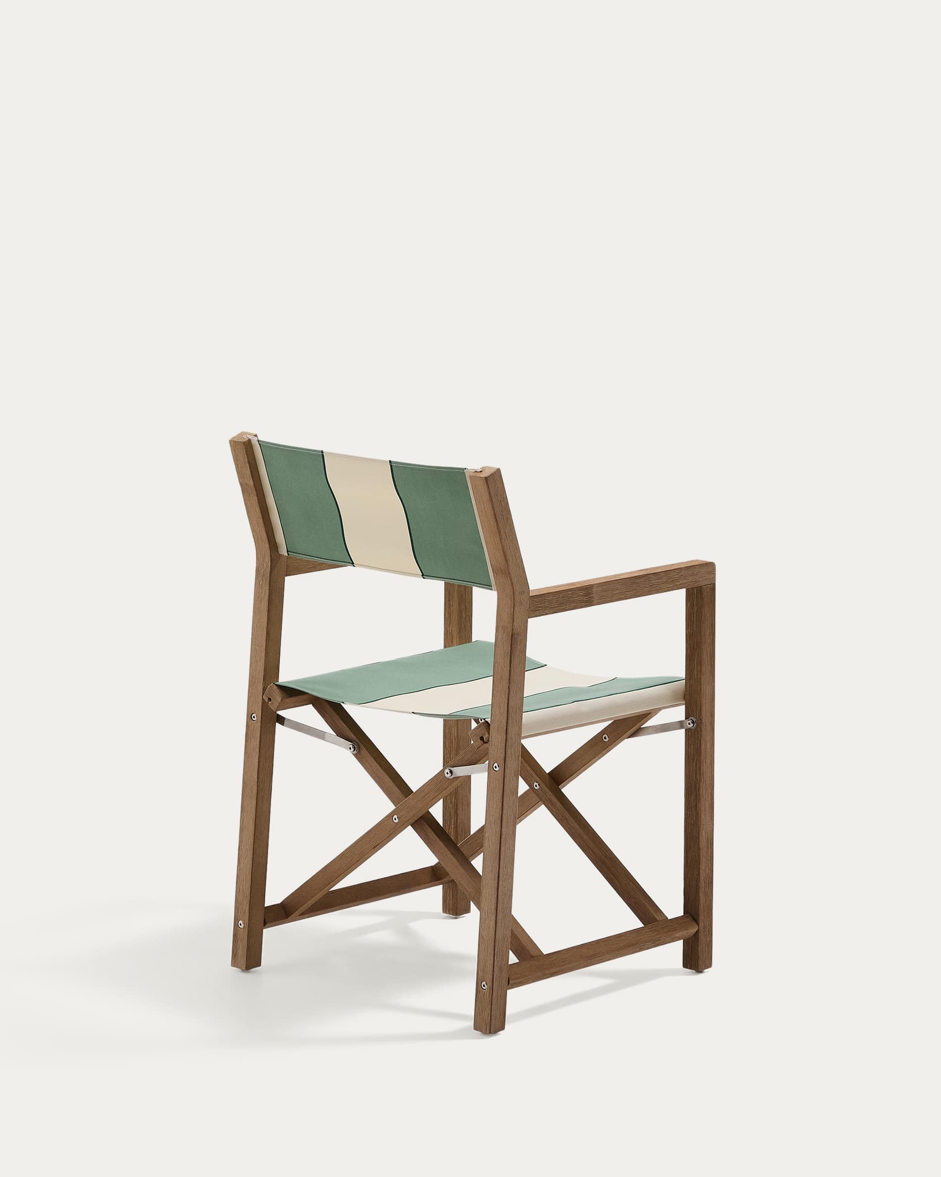 Vilara green and beige striped outdoor folding chair made of FSC 100% solid acacia wood