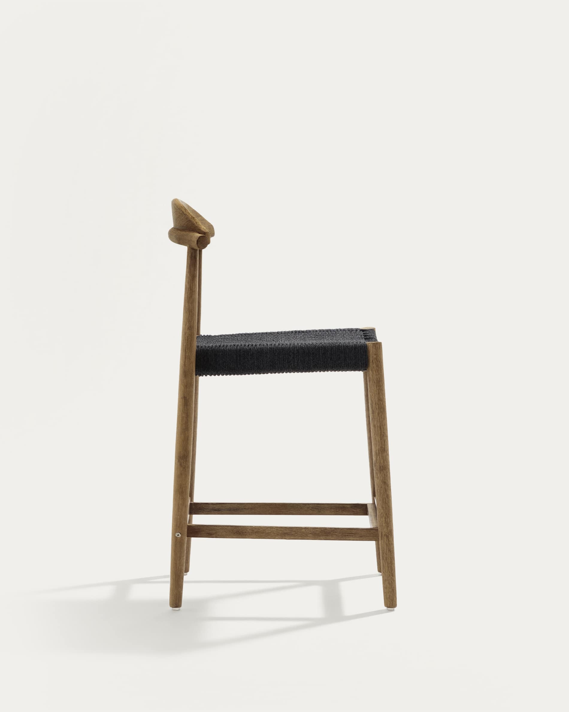 Nina Stool made of solid acacia wood with natural finish and black rope, height 62 cm