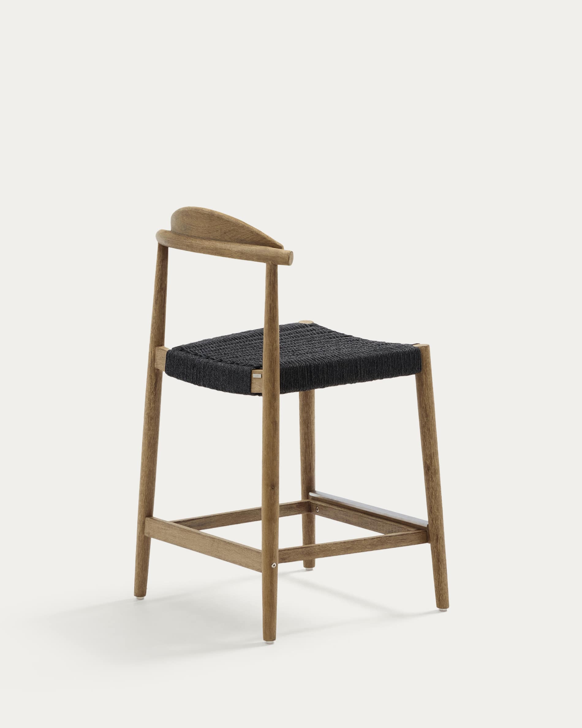Nina Stool made of solid acacia wood with natural finish and black rope, height 62 cm