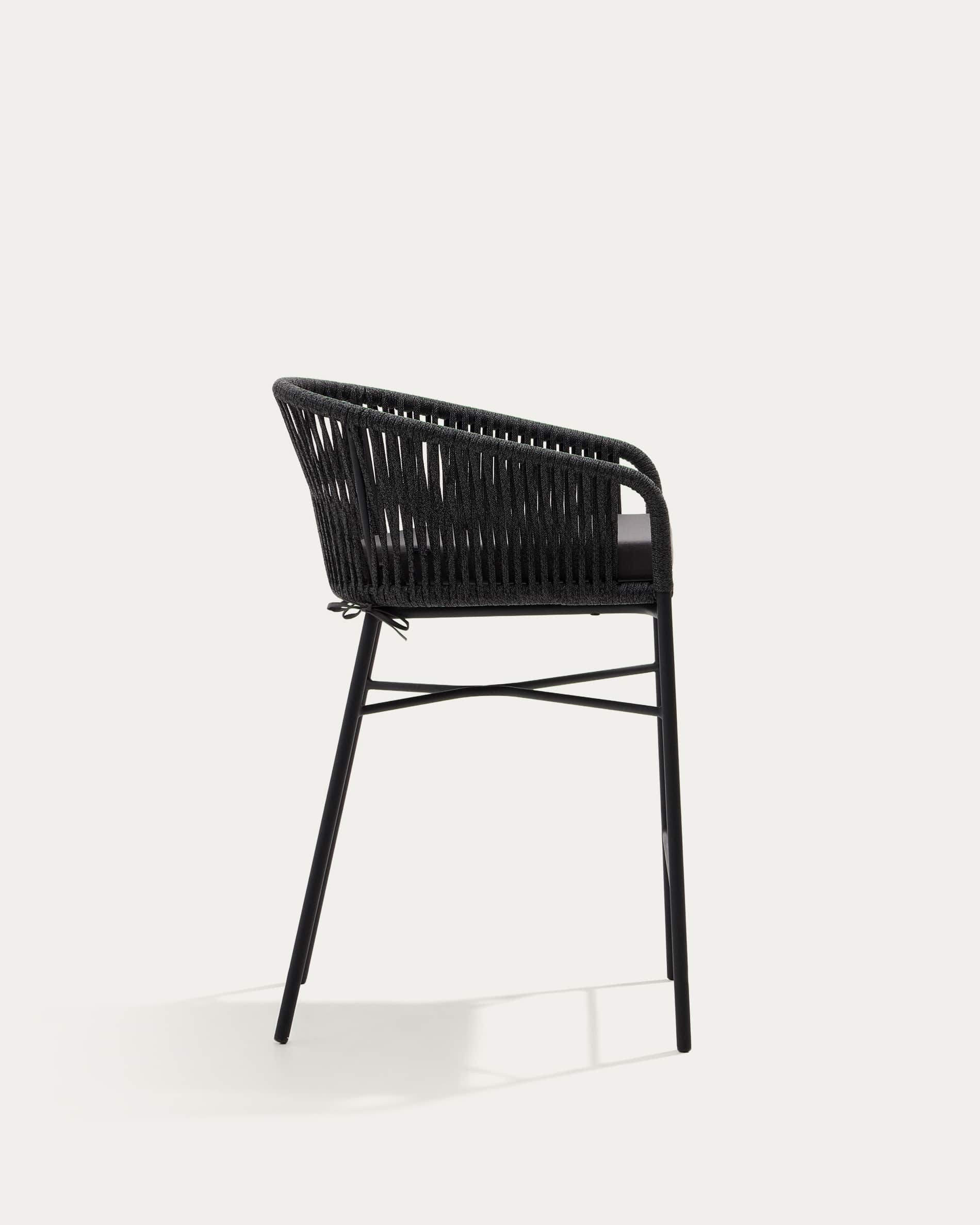 Yanet stool made from black cord and galvanised steel, height 65 cm