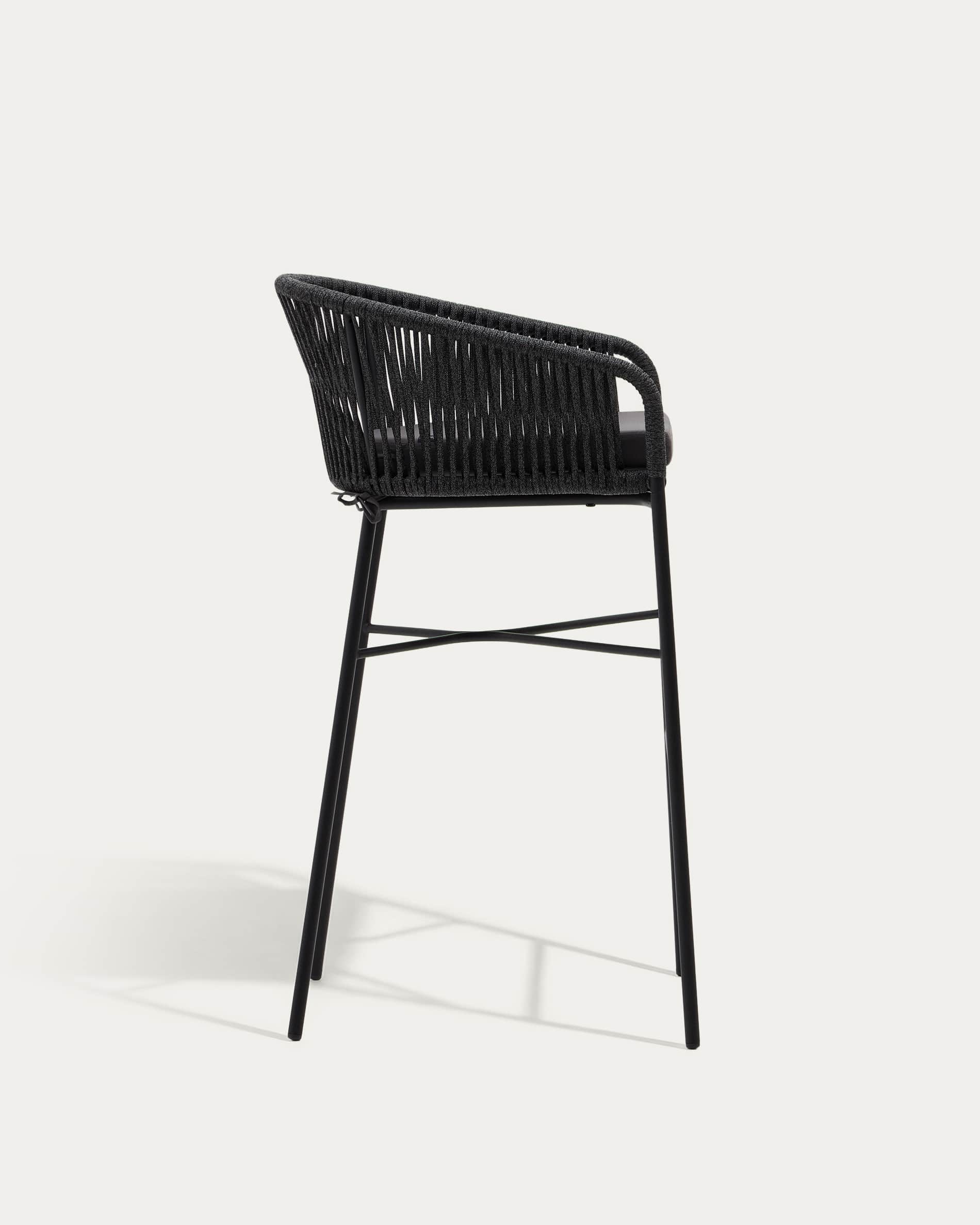 Yanet stool made from black cord and galvanised steel, height 80 cm