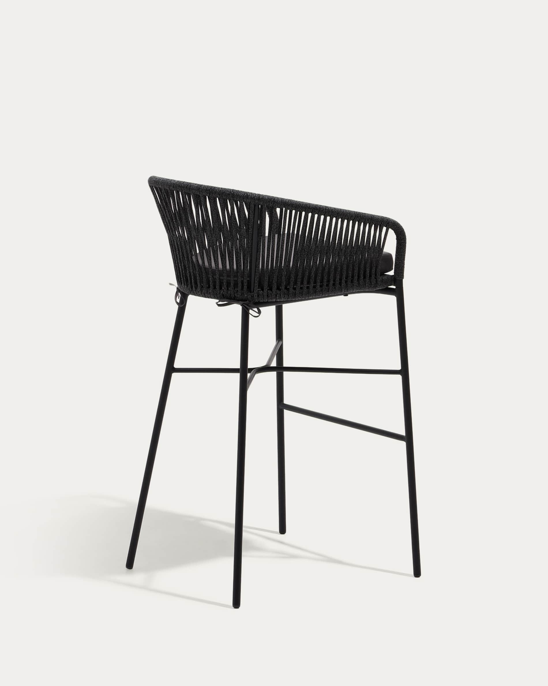 Yanet stool made from black cord and galvanised steel, height 80 cm