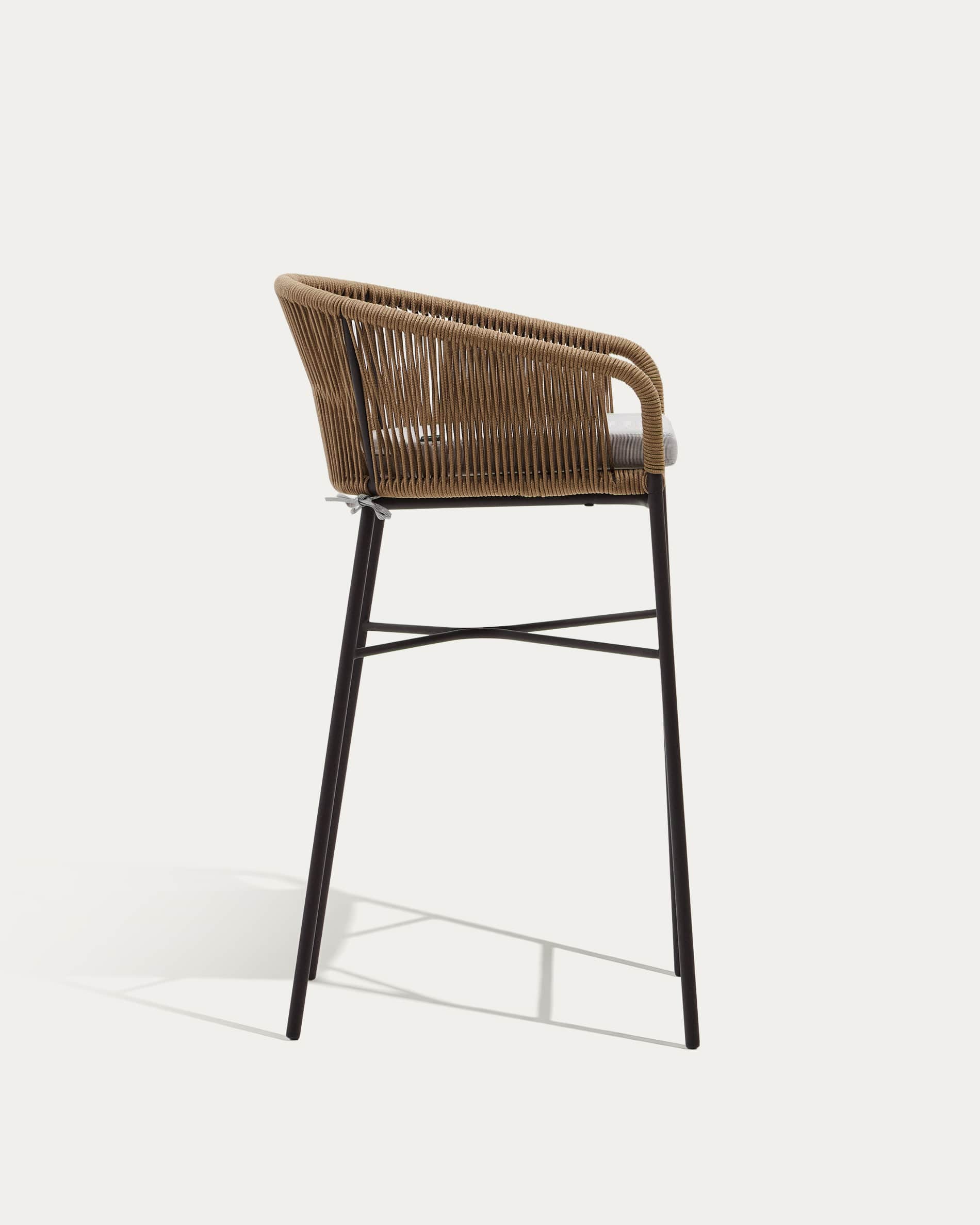 Yanet stool made from beige cord and galvanised steel, height 80 cm