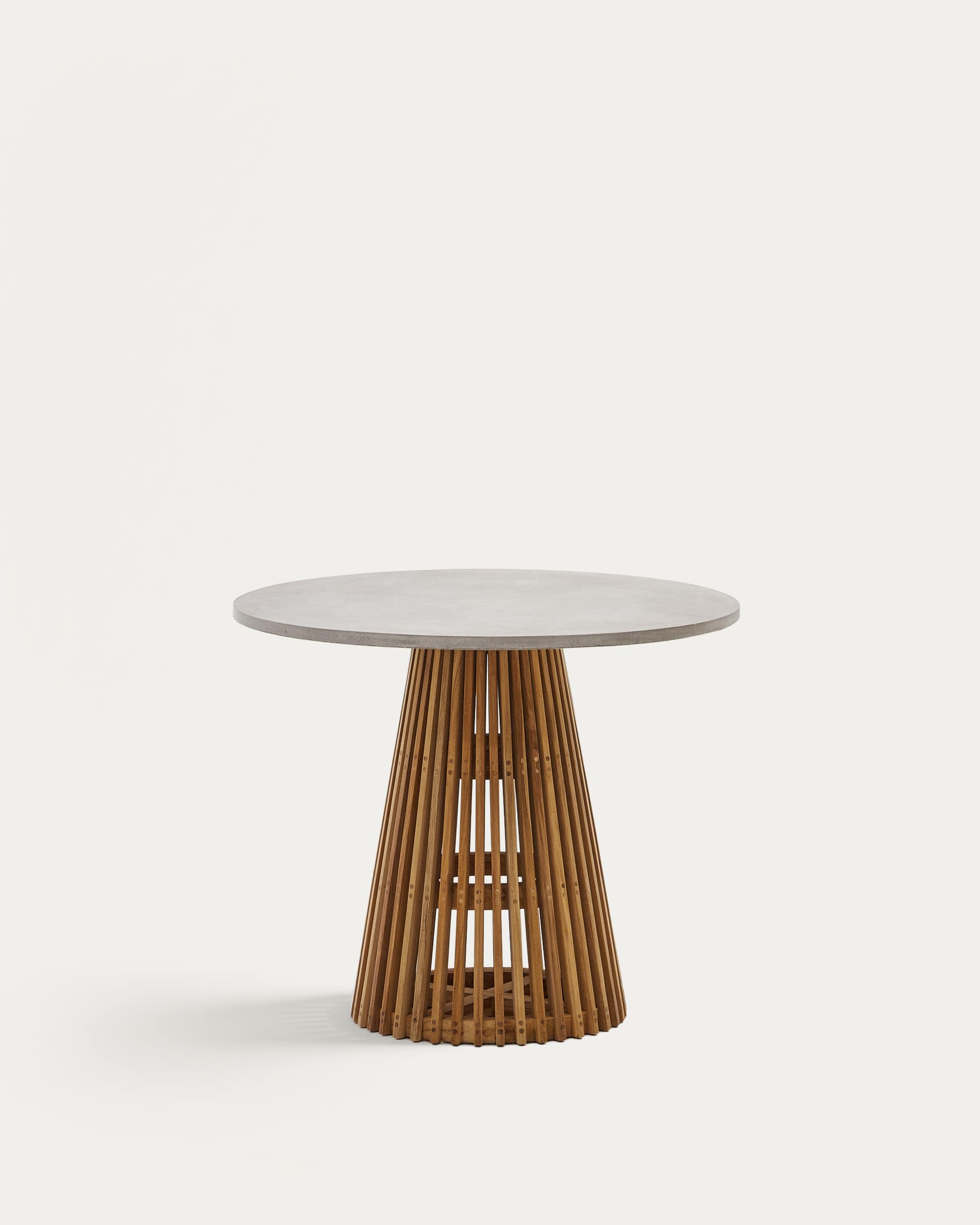 Alcaufar round outdoor table made of solid teak wood and grey cement Ø 90 cm