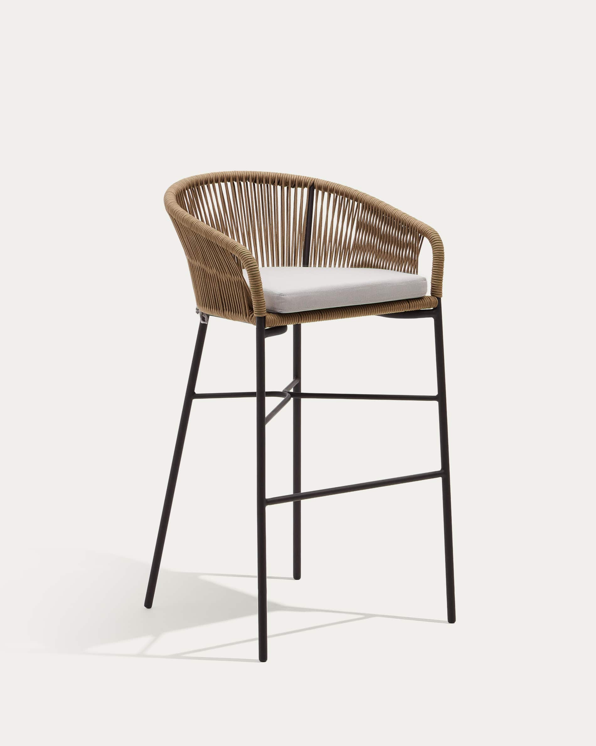 Yanet stool made from beige cord and galvanised steel, height 80 cm
