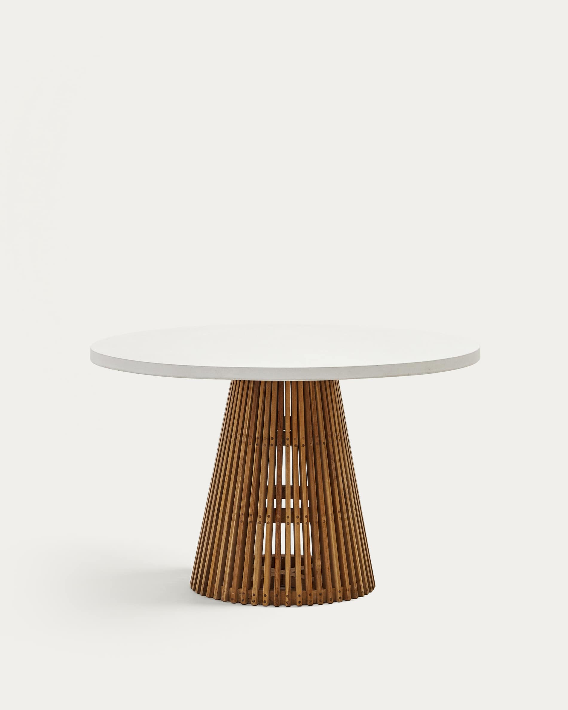 Alcaufar round outdoor table made of solid teak wood and white cement Ø 120 cm