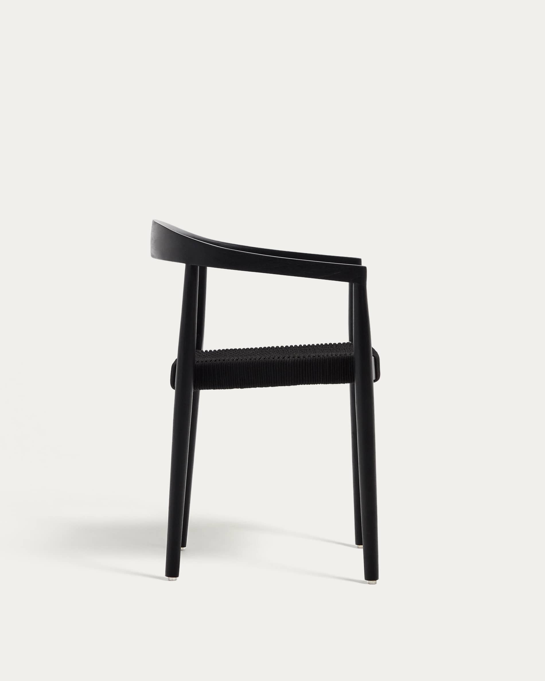 Ydalia stackable outdoor chair in solid teak wood with black finish and black rope