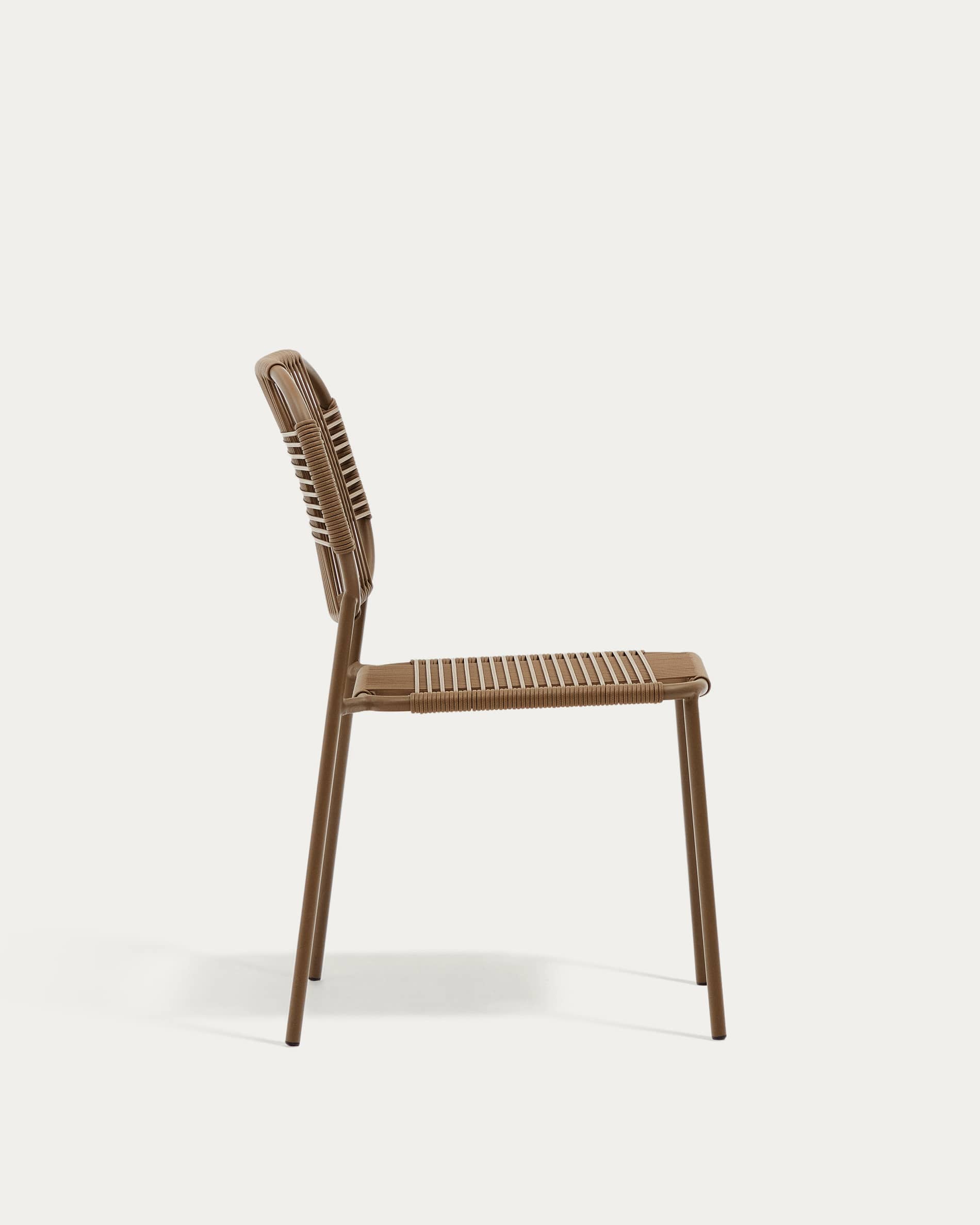 Talaier stackable outdoor chair in synthetic rope and galvanised steel with brown finish
