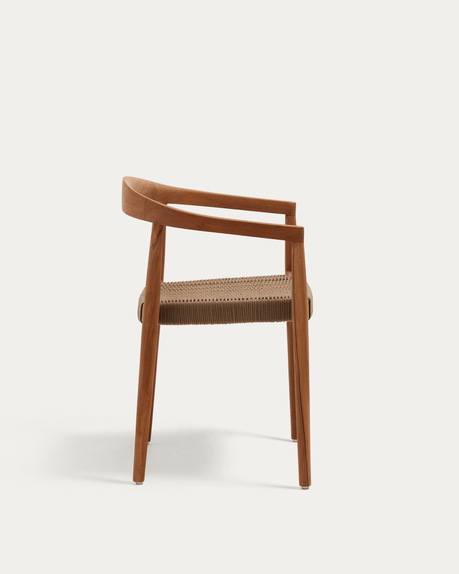 Ydalia stackable outdoor chair in solid teak wood with natural finish and beige rope
