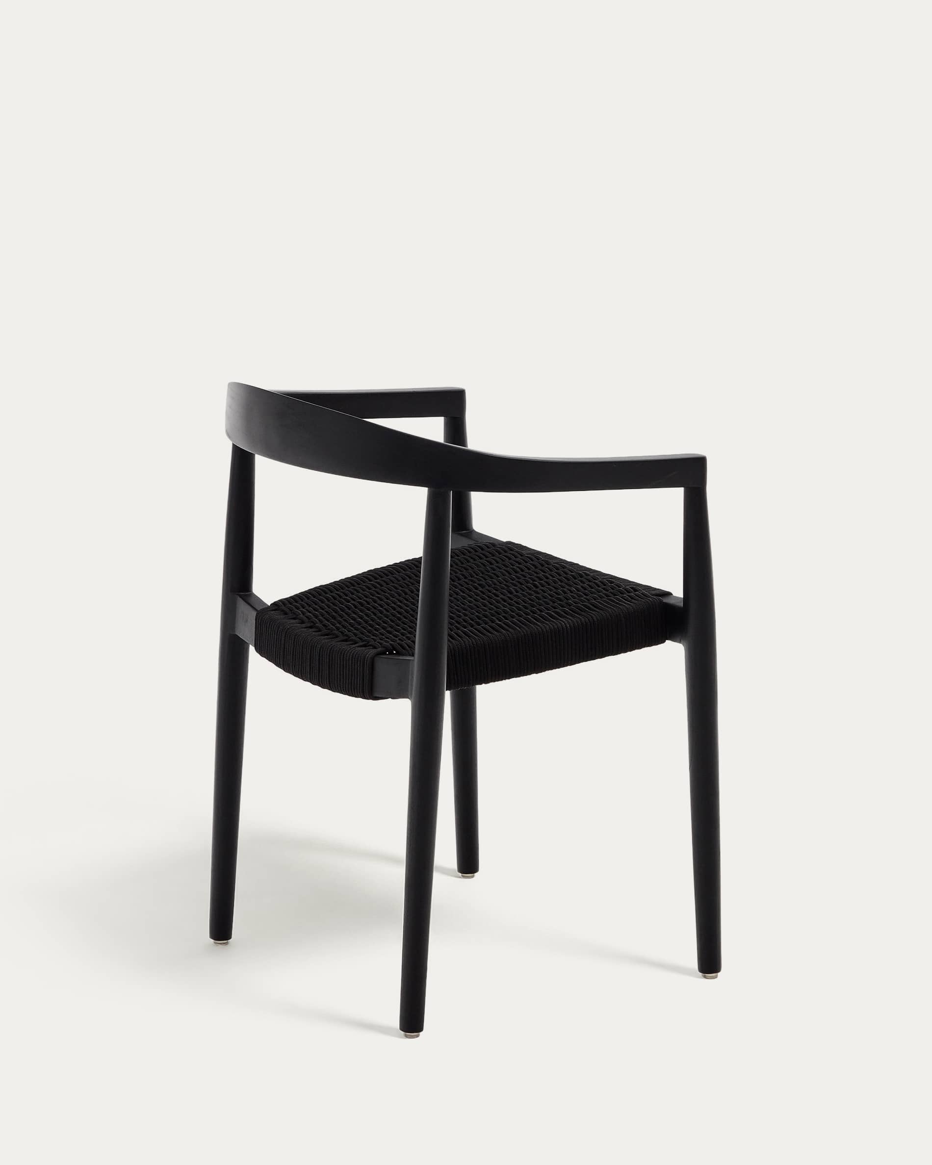 Ydalia stackable outdoor chair in solid teak wood with black finish and black rope