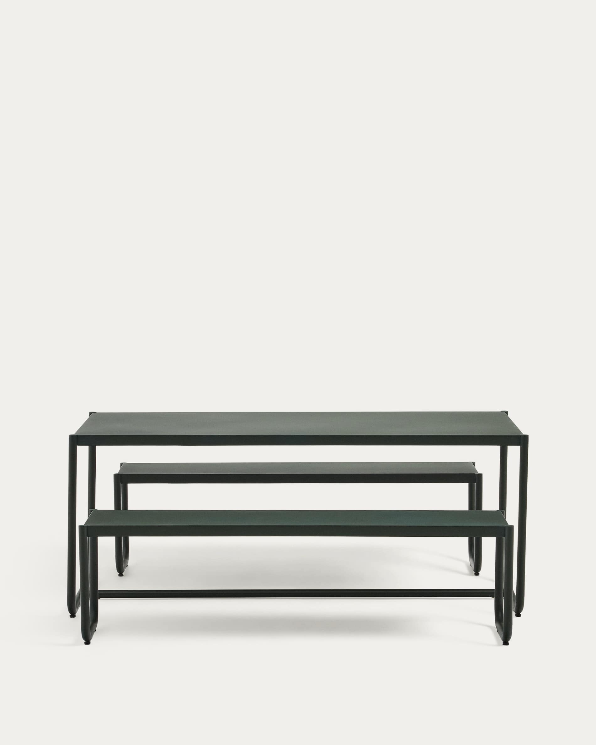 Sotil Set of 2 Benches and Galvanized Steel Table with Green Finish 183 x 83 cm