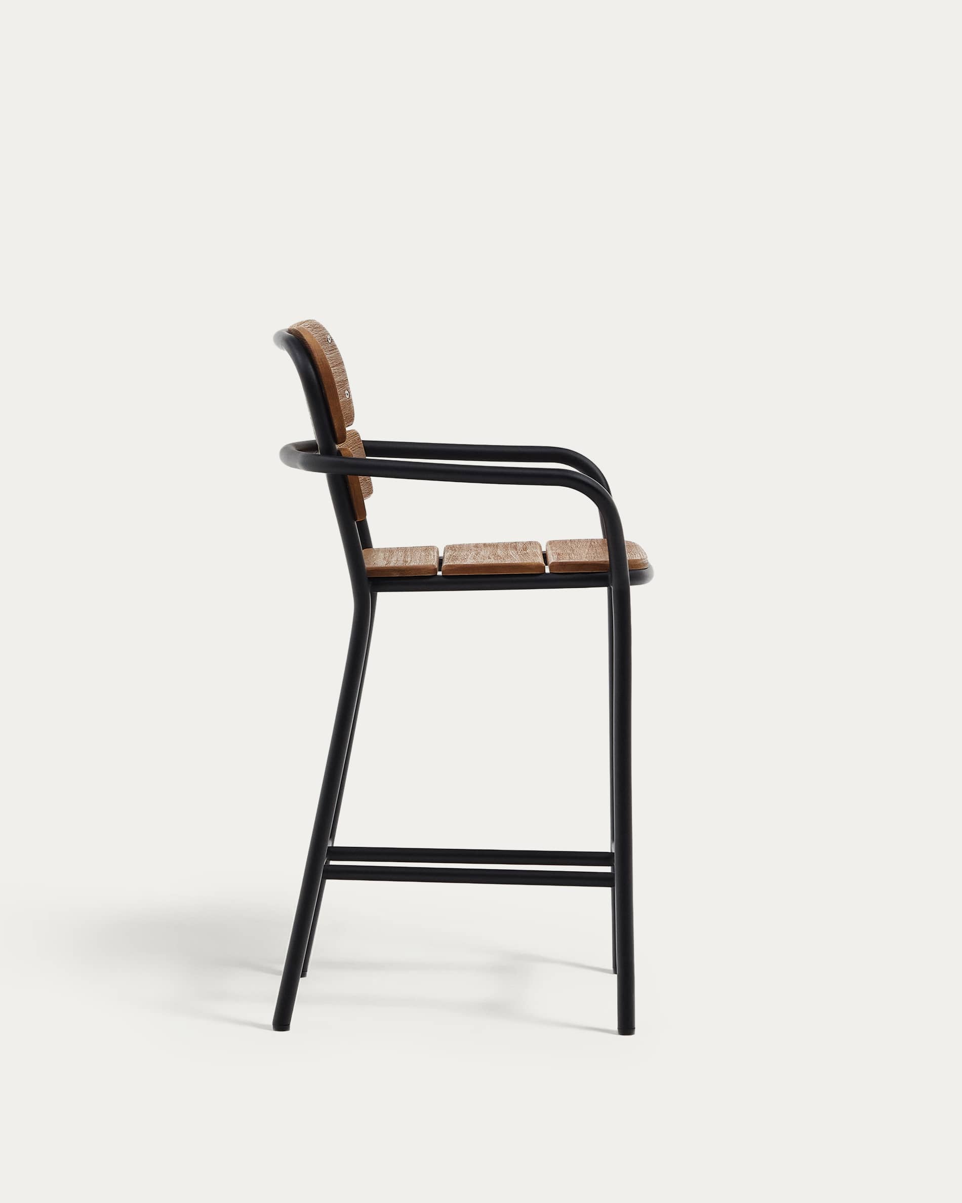 Algueret Stool Solid Eucalyptus Wood Natural Finish and Black Aluminum 65 cm FSC 100%