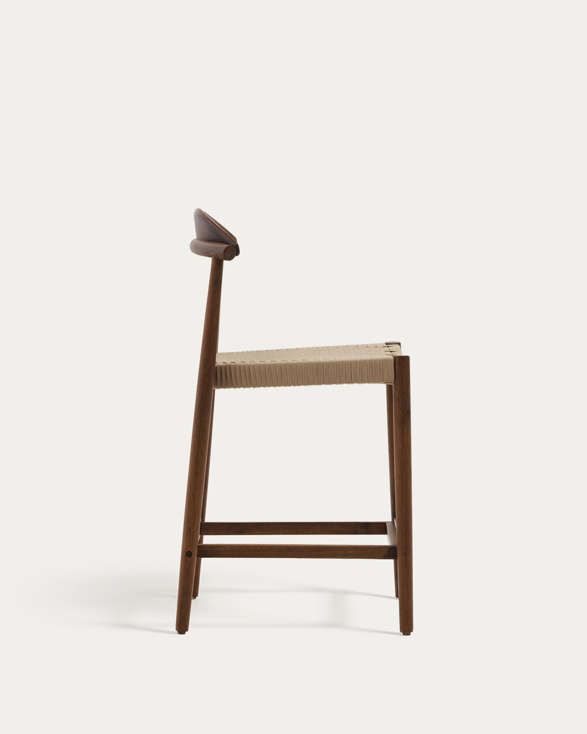 Nina solid acacia wood stool with walnut finish and beige rope height 62 cm
