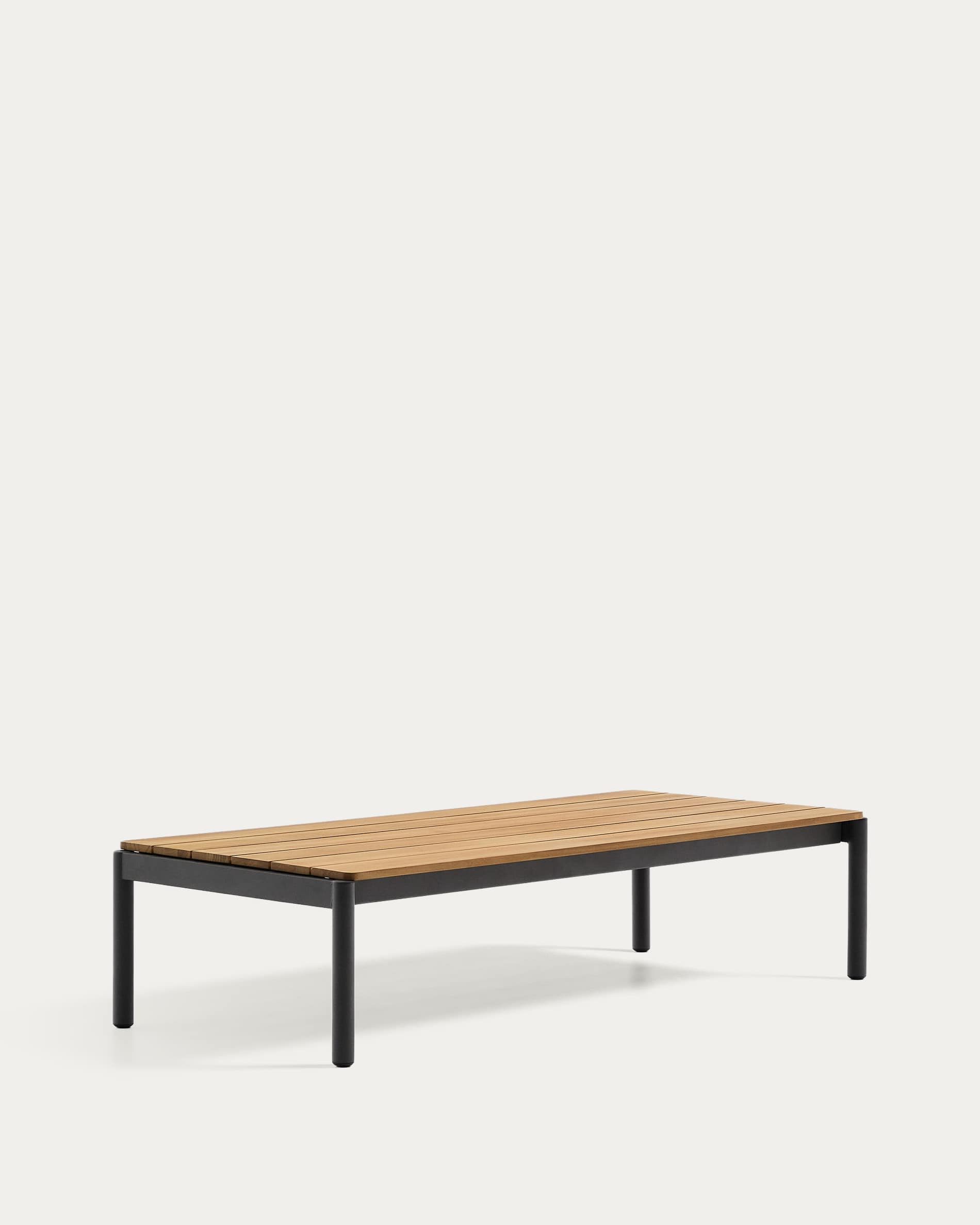 Sorells coffee table in gray aluminum and teak wood 63 x 144,6 cm FSC 100%