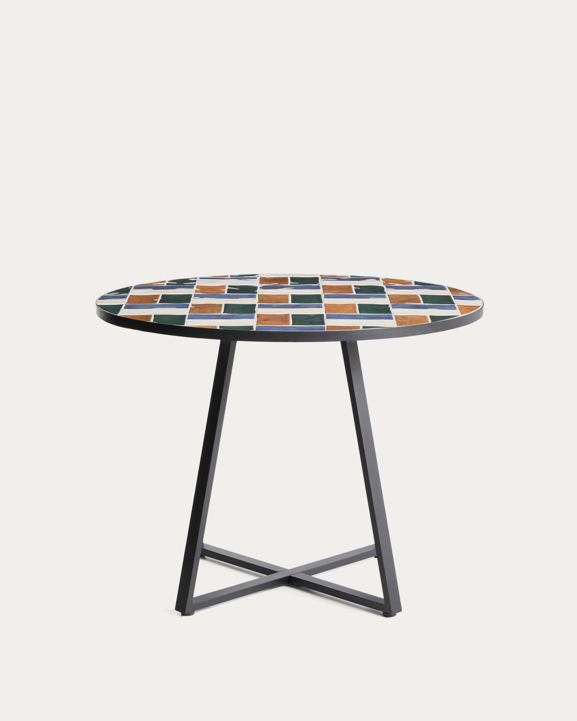 Tella round table in graphite galvanised steel with multicoloured tiles Ø120 cm
