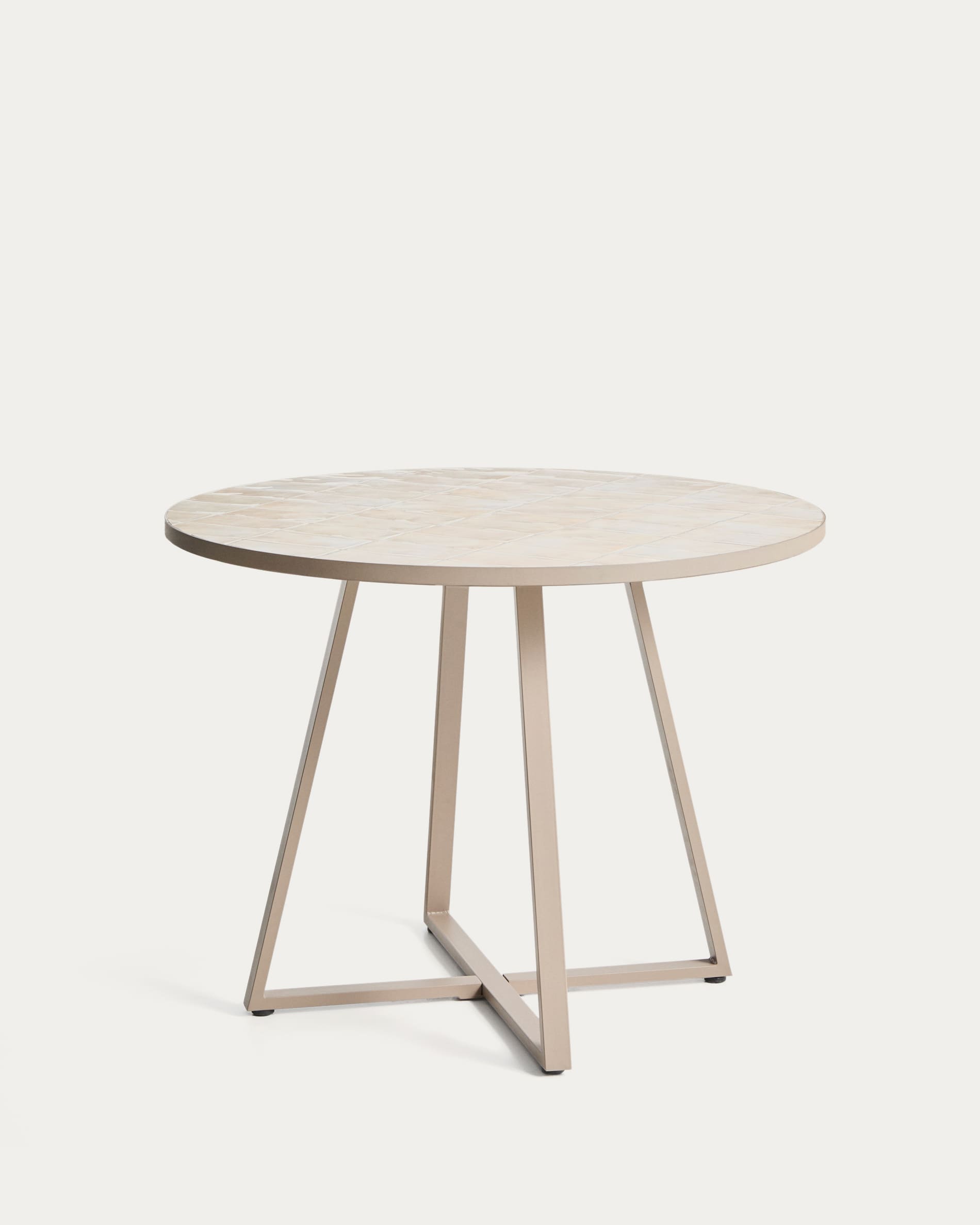 Tella round table in taupe galvanised steel with beige tiles Ø120cm