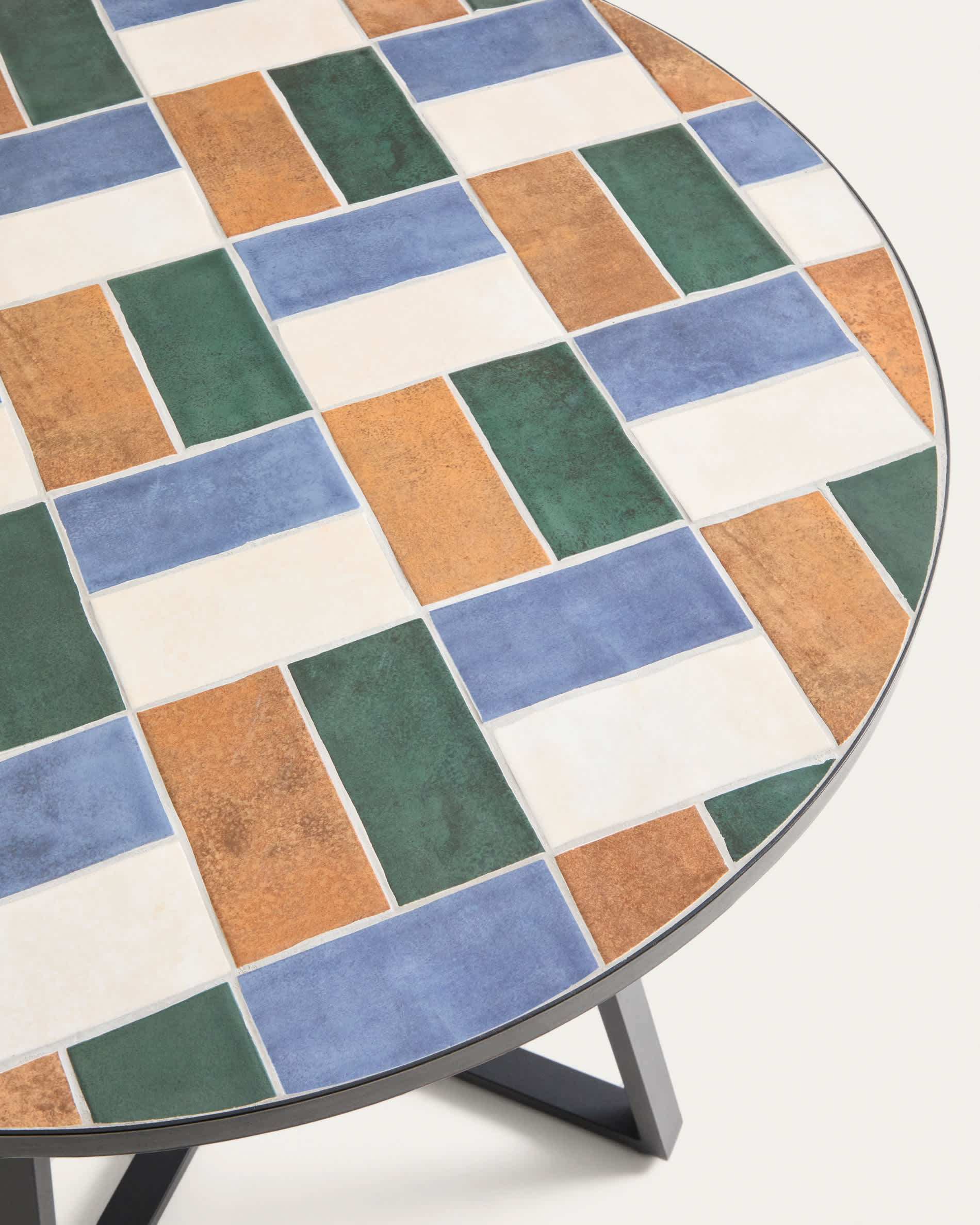 Tella round table in graphite galvanised steel with multicoloured tiles Ø120 cm