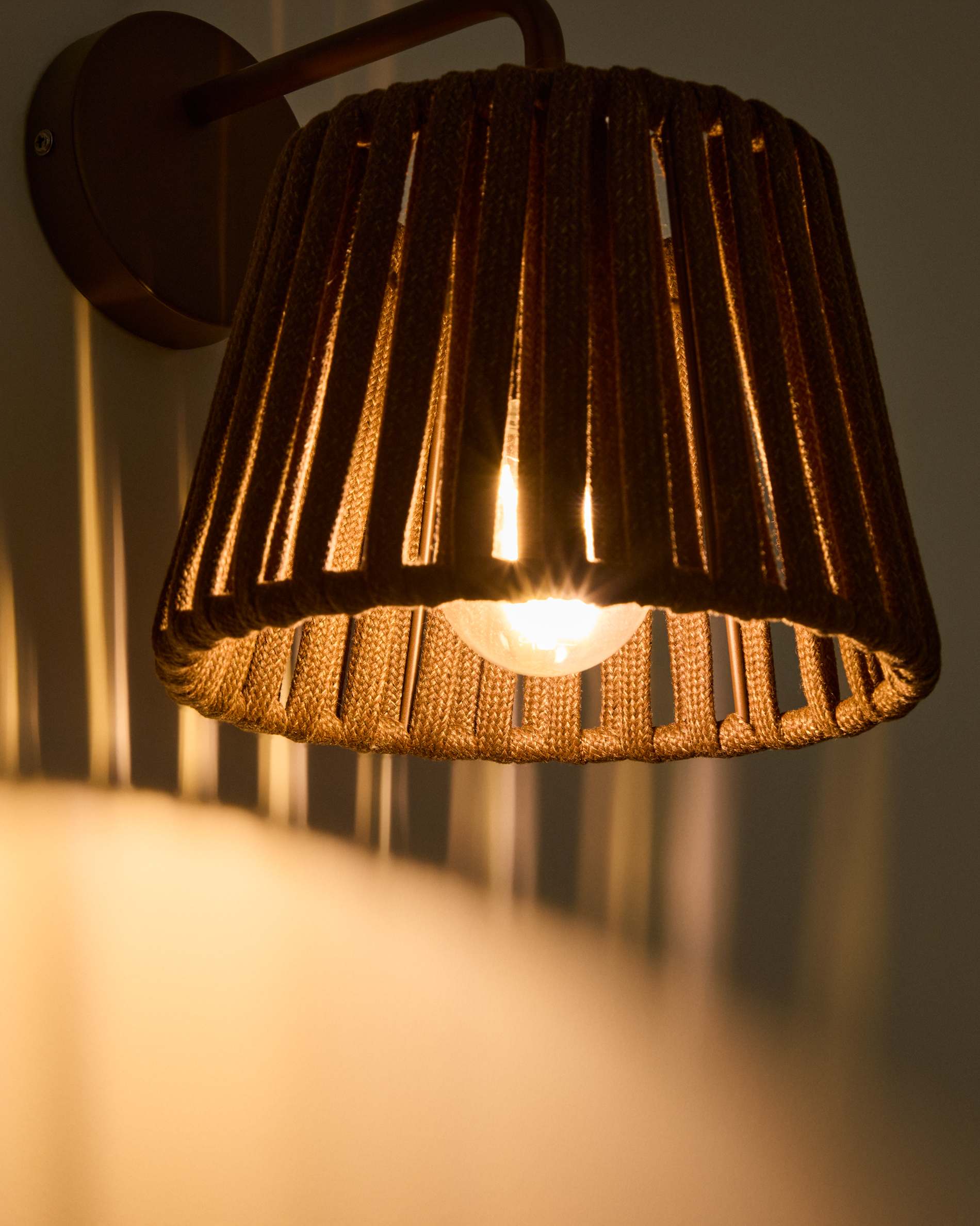 Aldet brown outdoor wall light in flat rope cord and metal