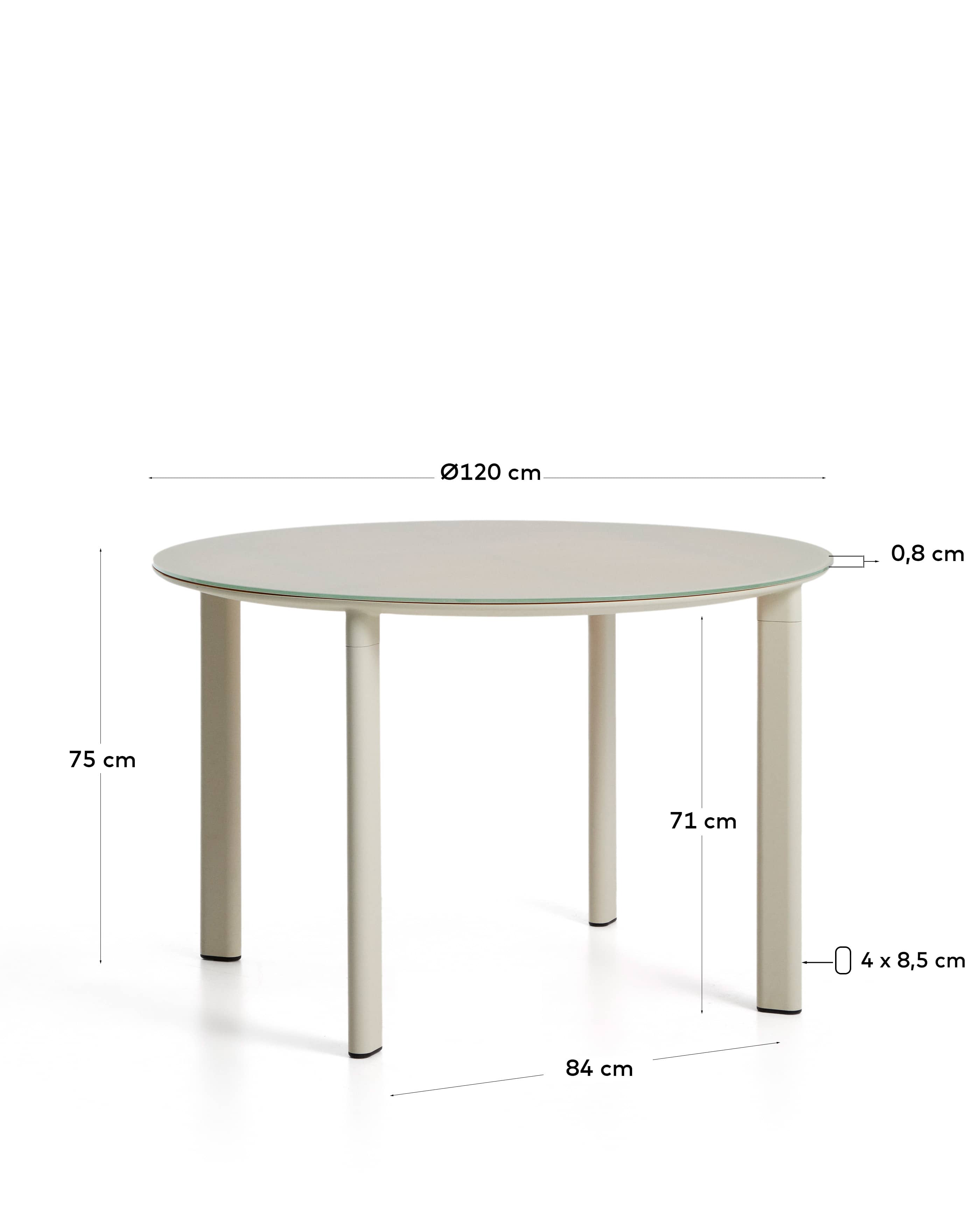 Erice round table in aluminium and ecru tempered glass Ø120 cm