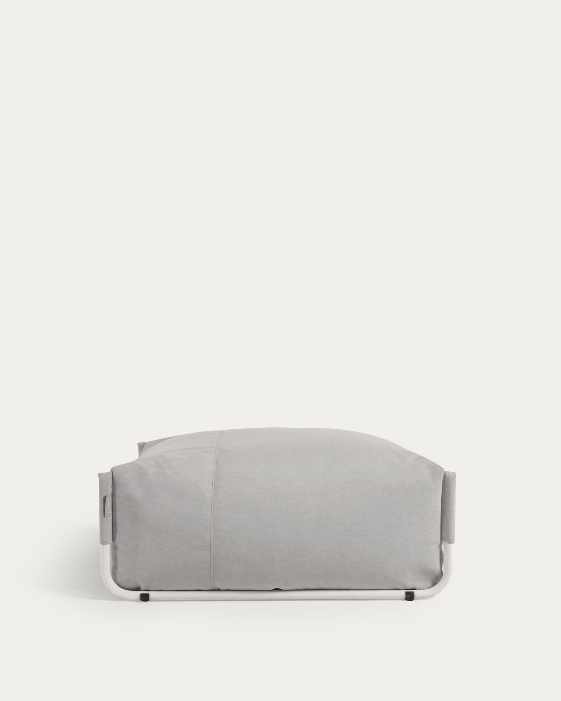 Square modular 100% outdoor sofa pouffe in light grey with white aluminium, 101 x 101 cm