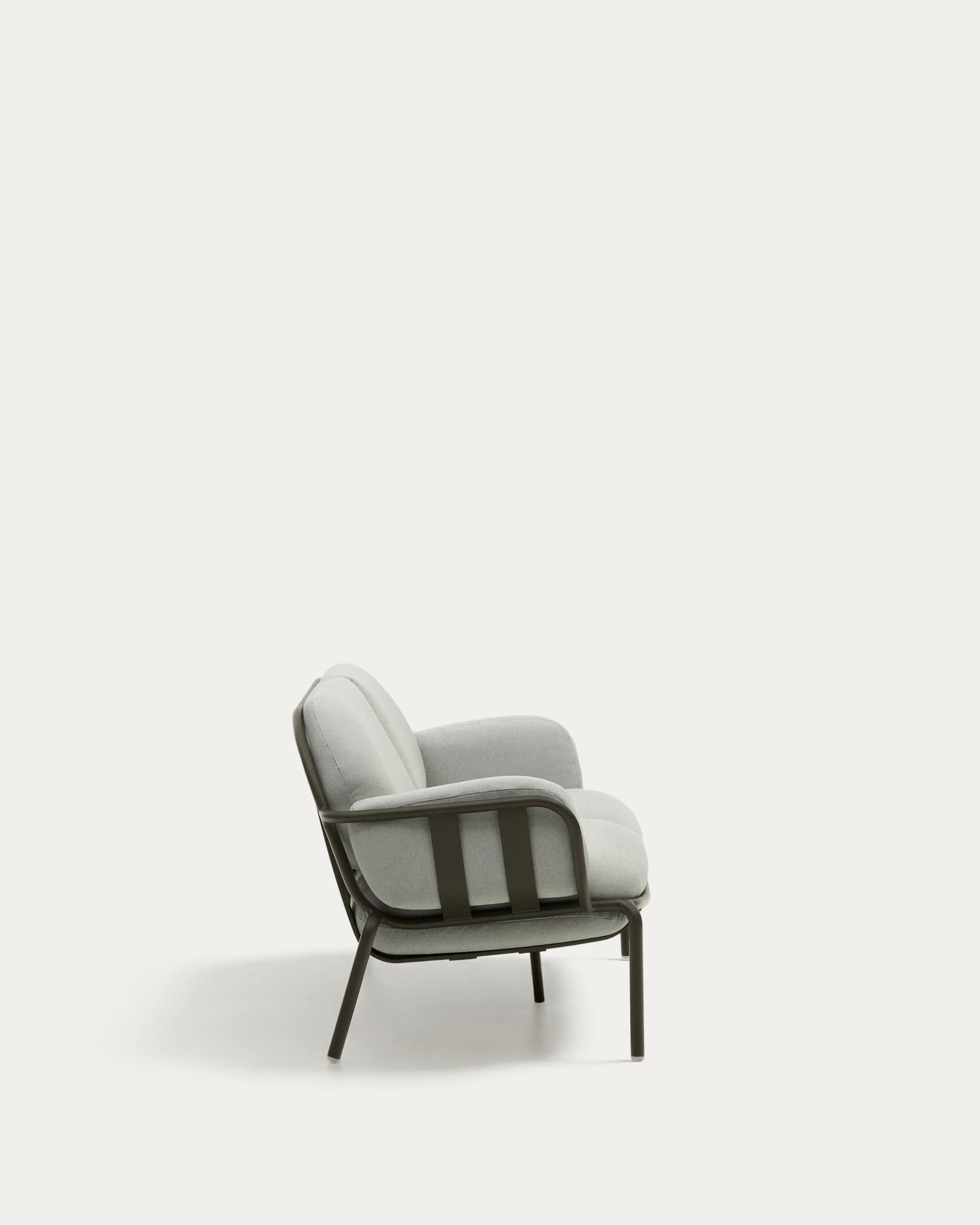 Joncols outdoor 2-seater sofa in aluminium with green painted finish and grey cushions 164cm