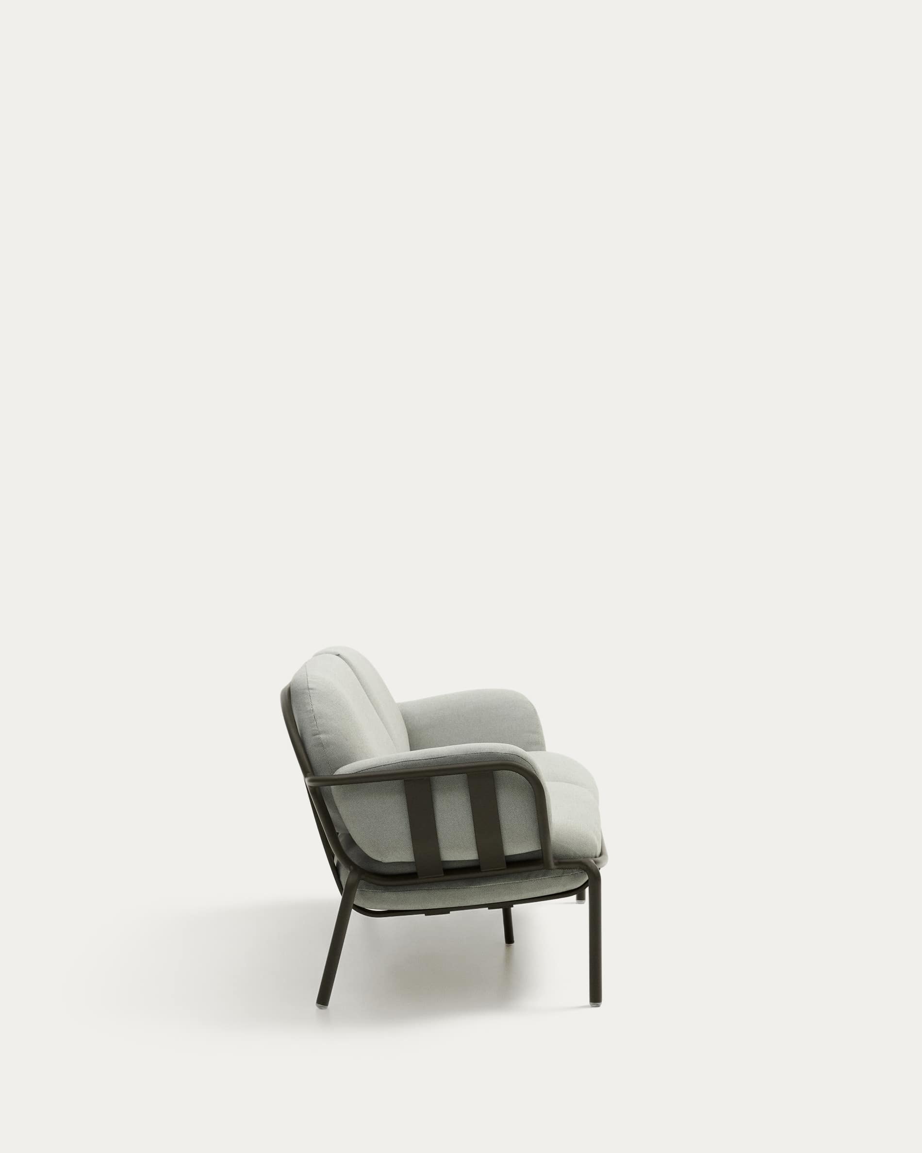 Joncols outdoor 3-seater sofa in aluminium with green painted finish and grey cushions 224cm