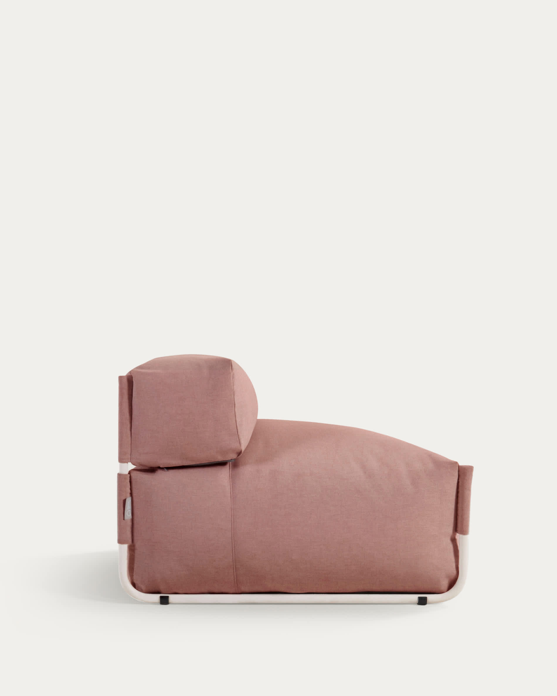Square modular 100% outdoor sofa pouffe w/ backrest, terracotta, white aluminium 101x101cm