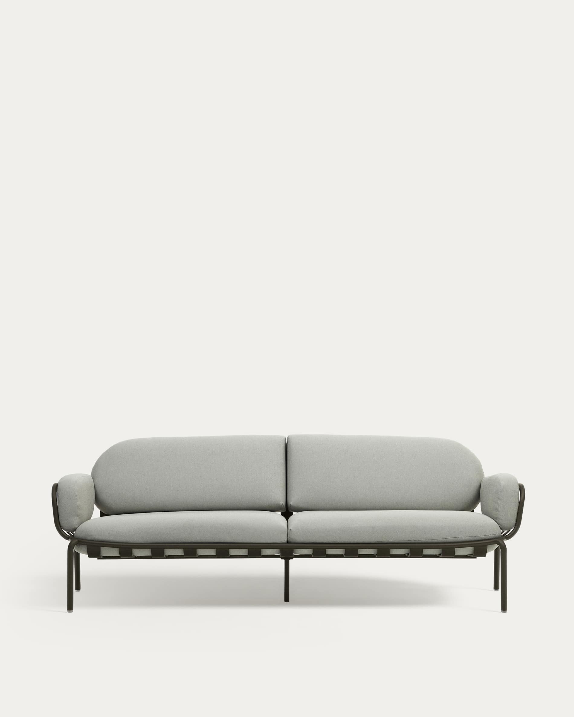Joncols outdoor 3-seater sofa in aluminium with green painted finish and grey cushions 224cm