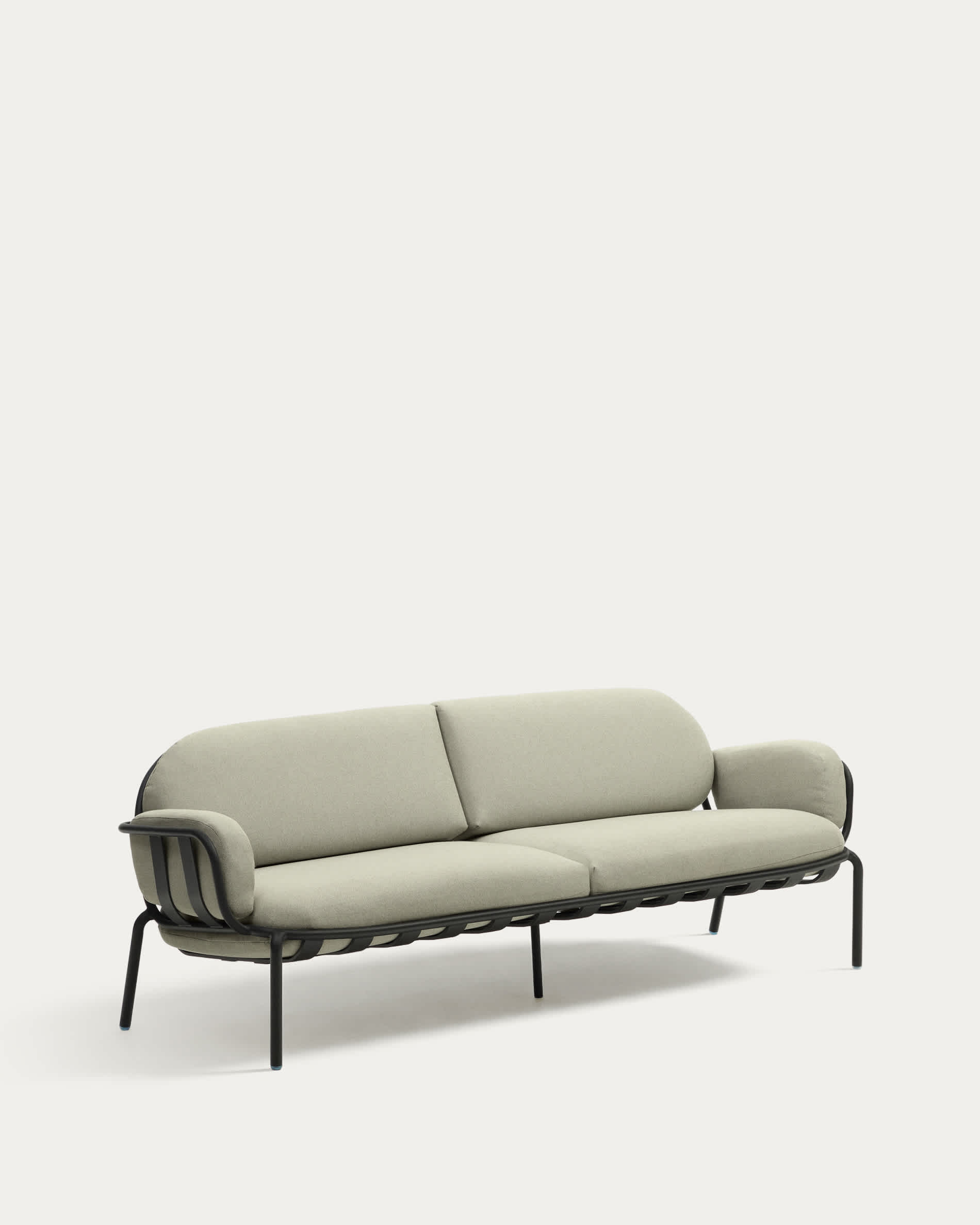 Joncols outdoor 3-seater sofa in aluminium with grey painted finish and beige cushions 224cm