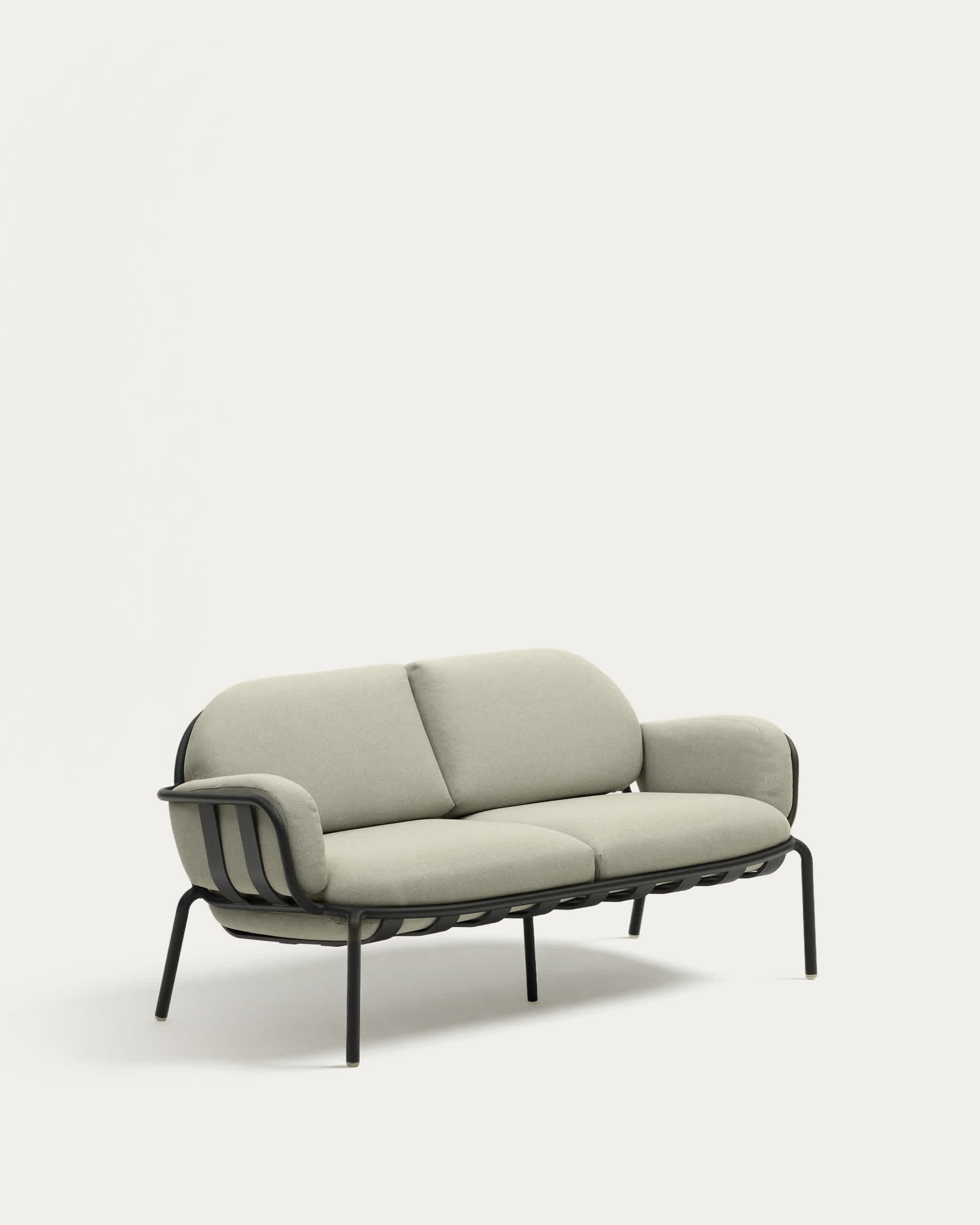 Joncols outdoor 2-seater sofa in aluminium with grey painted finish and beige cushions 164cm