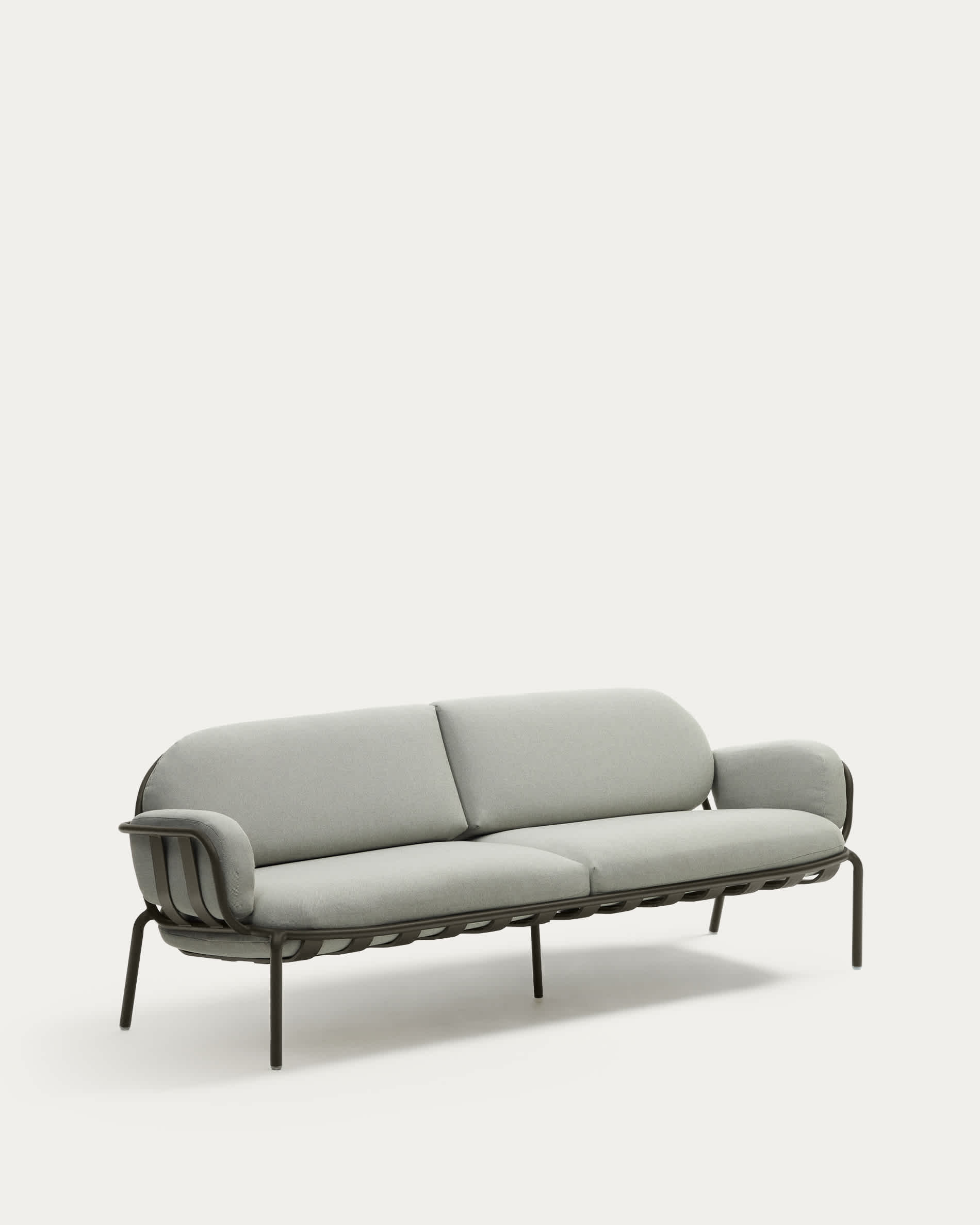 Joncols outdoor 3-seater sofa in aluminium with green painted finish and grey cushions 224cm