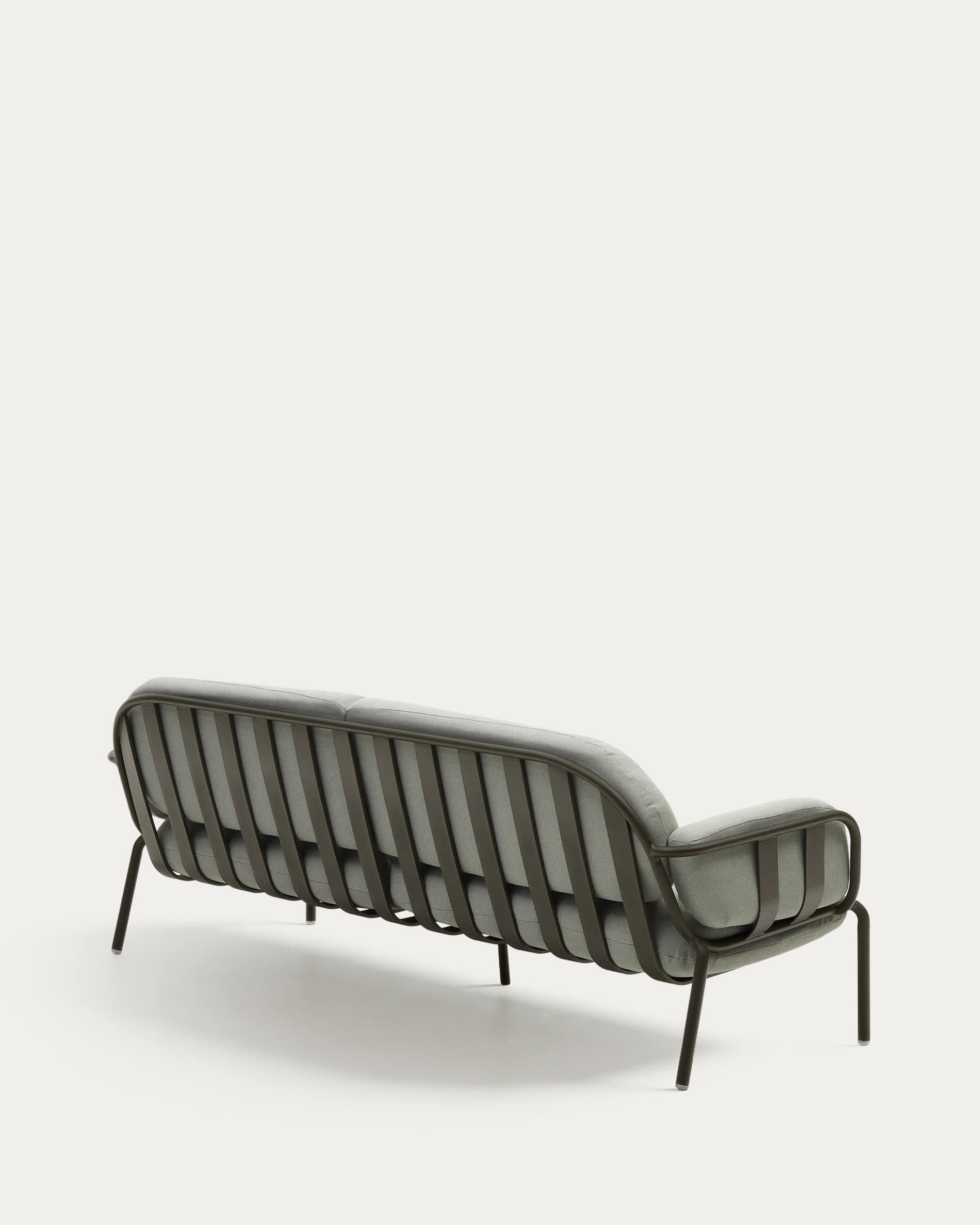 Joncols outdoor 3-seater sofa in aluminium with green painted finish and grey cushions 224cm