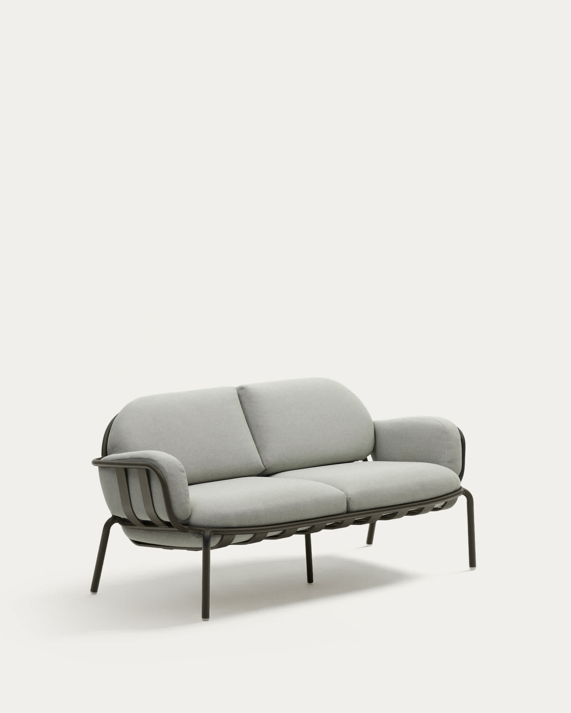 Joncols outdoor 2-seater sofa in aluminium with green painted finish and grey cushions 164cm