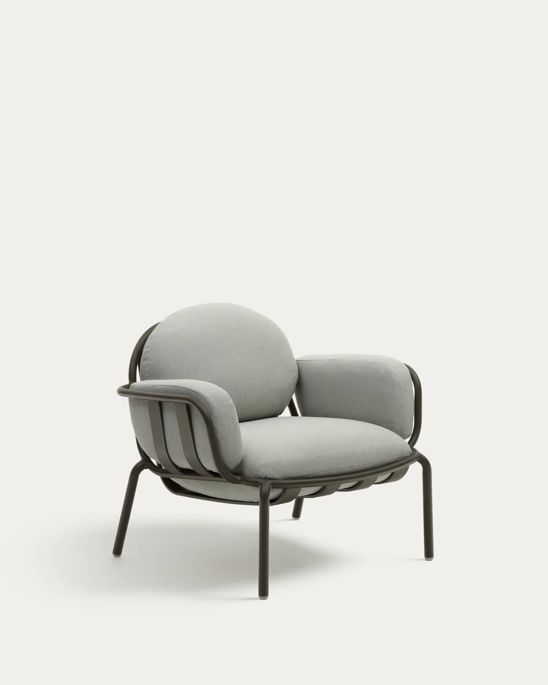 Joncols outdoor armchair in aluminium with grey painted finish and grey cushions