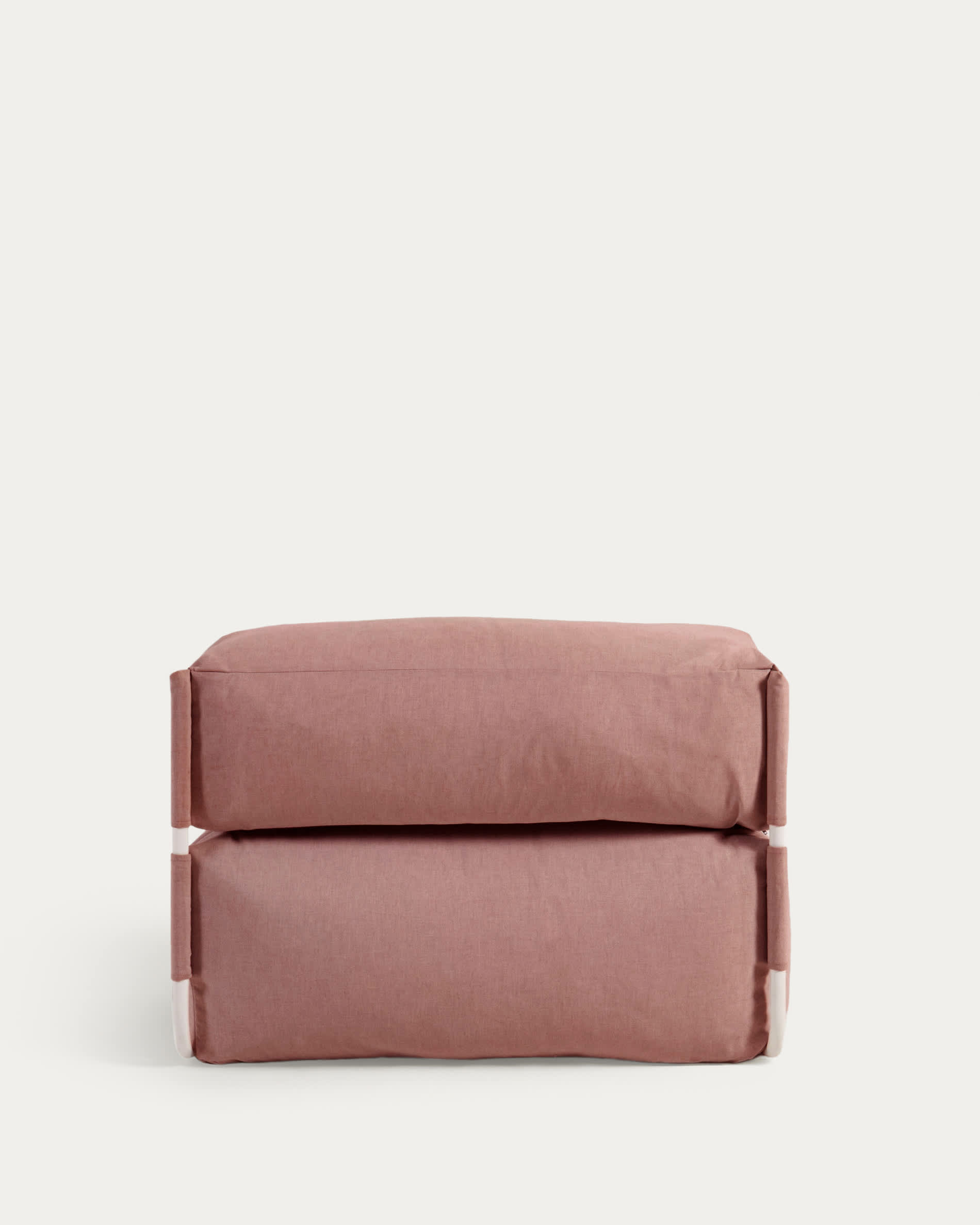 Square modular 100% outdoor sofa pouffe w/ backrest, terracotta, white aluminium 101x101cm