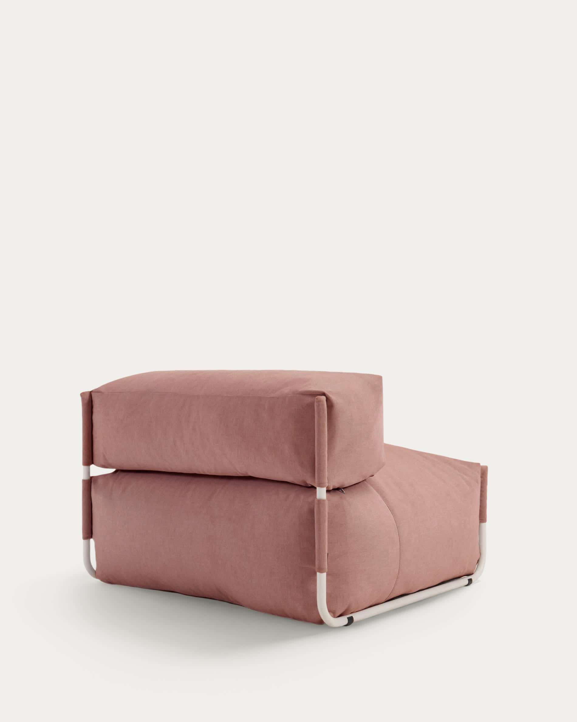Square modular 100% outdoor sofa pouffe w/ backrest, terracotta, white aluminium 101x101cm