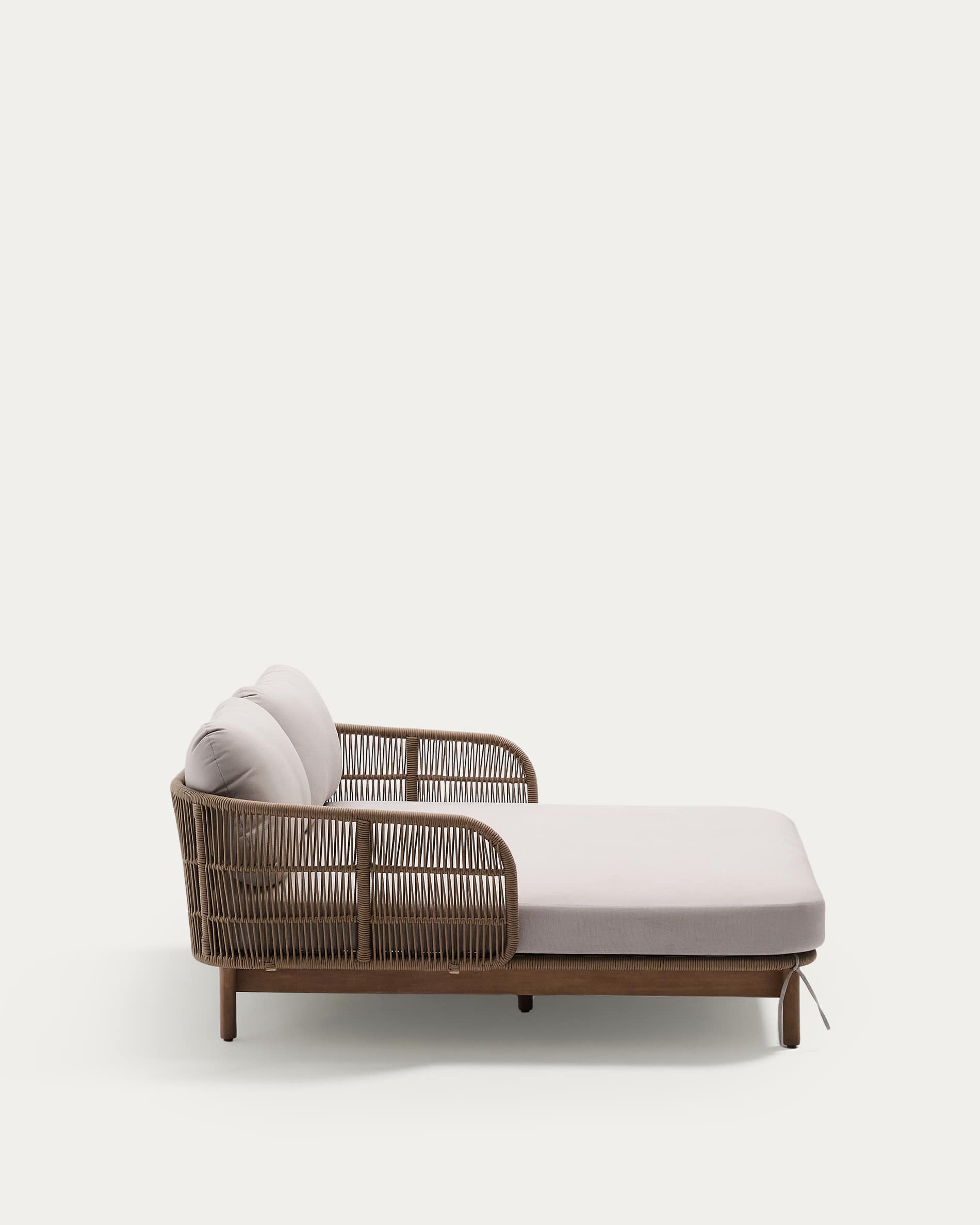 Catalina double sun lounger in beige rope cord and FSC 100% solid acacia wood