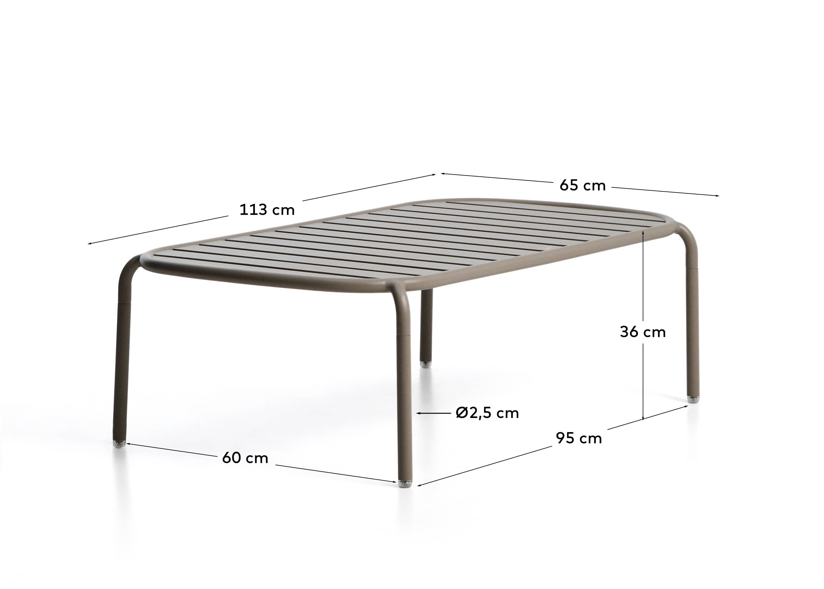 Joncols outdoor coffee table in aluminium with taupe painted finish Ø 113 x 65cm