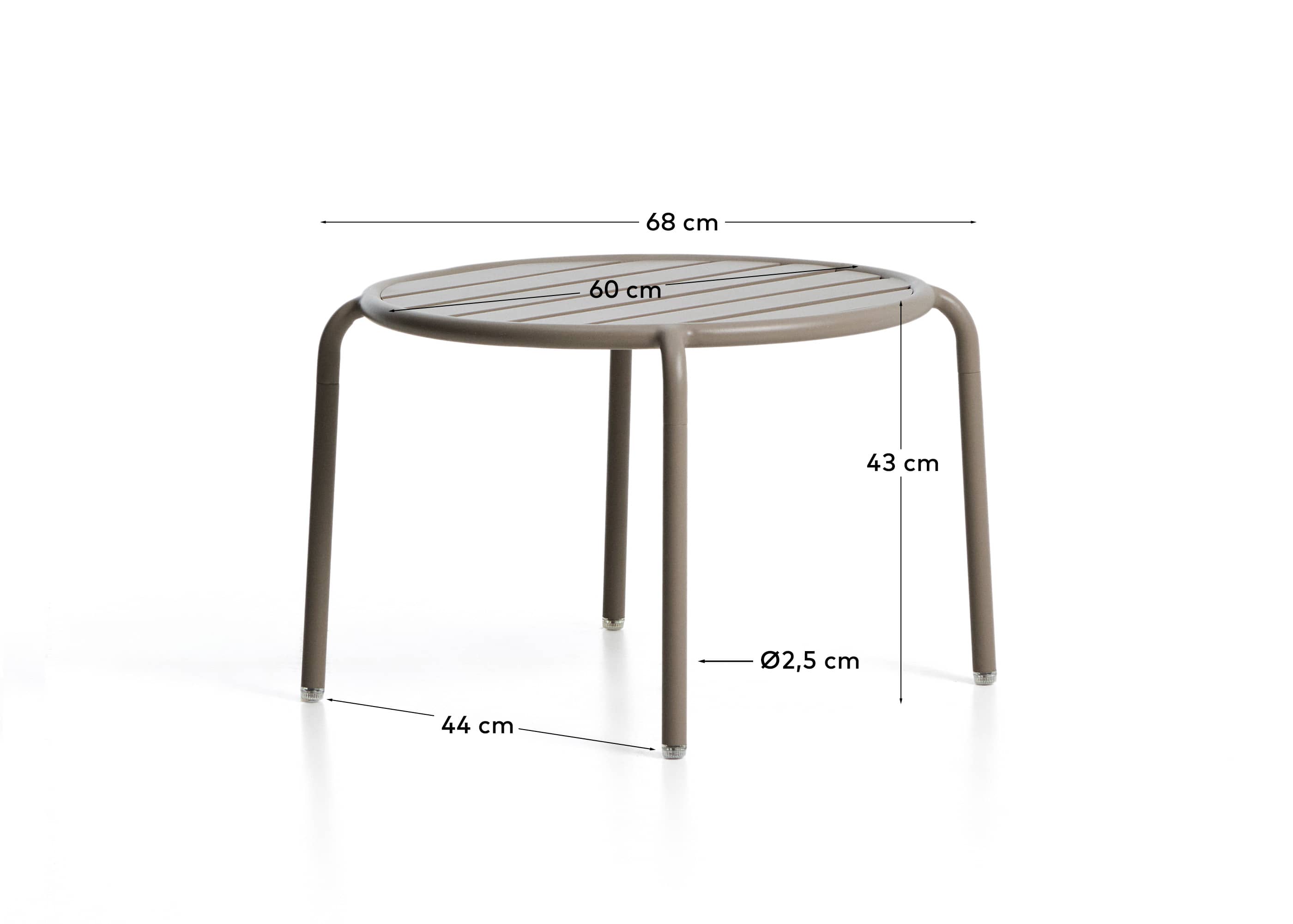 Joncols outdoor side table in aluminium with taupe painted finish Ø 60cm