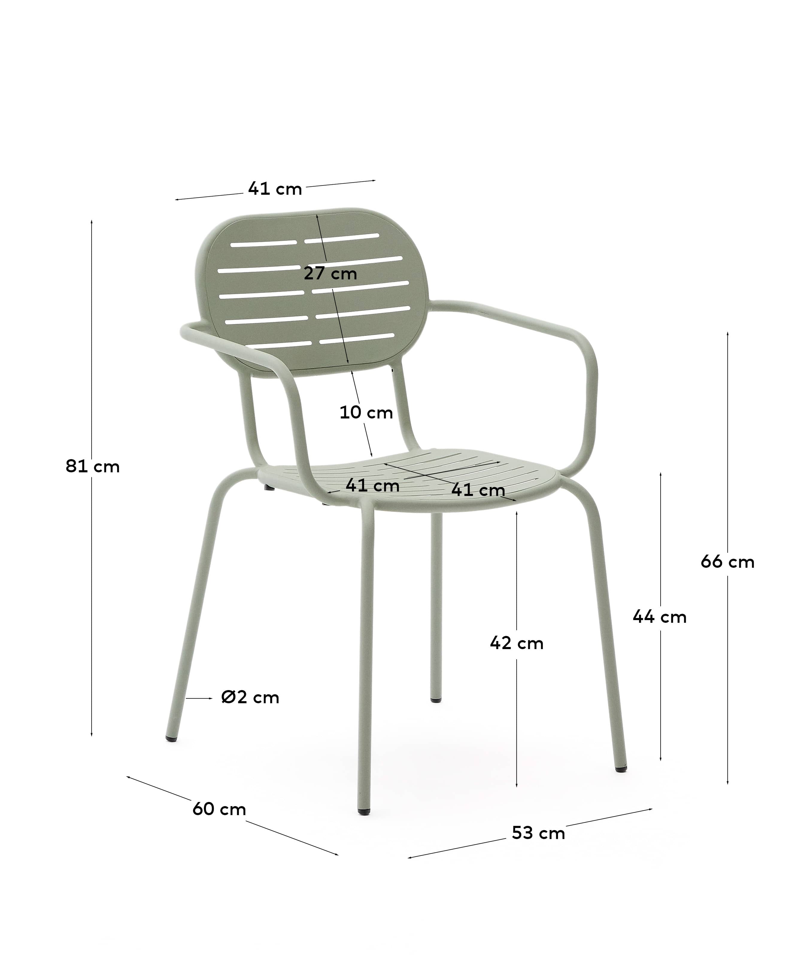 Brai stackable outdoor chair with armrests in turquoise galvanised steel