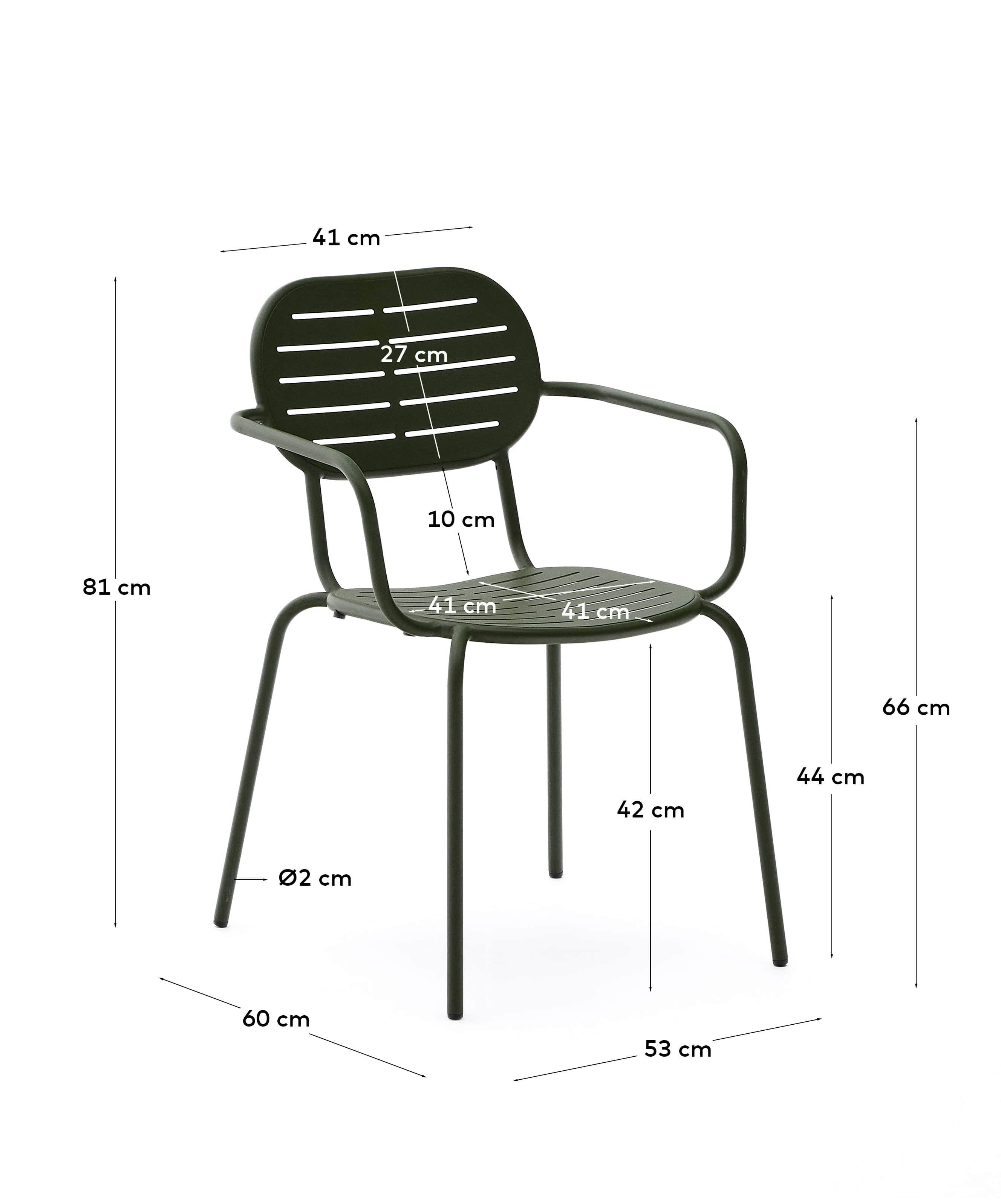 Brai stackable outdoor chair with armrests in green galvanised steel