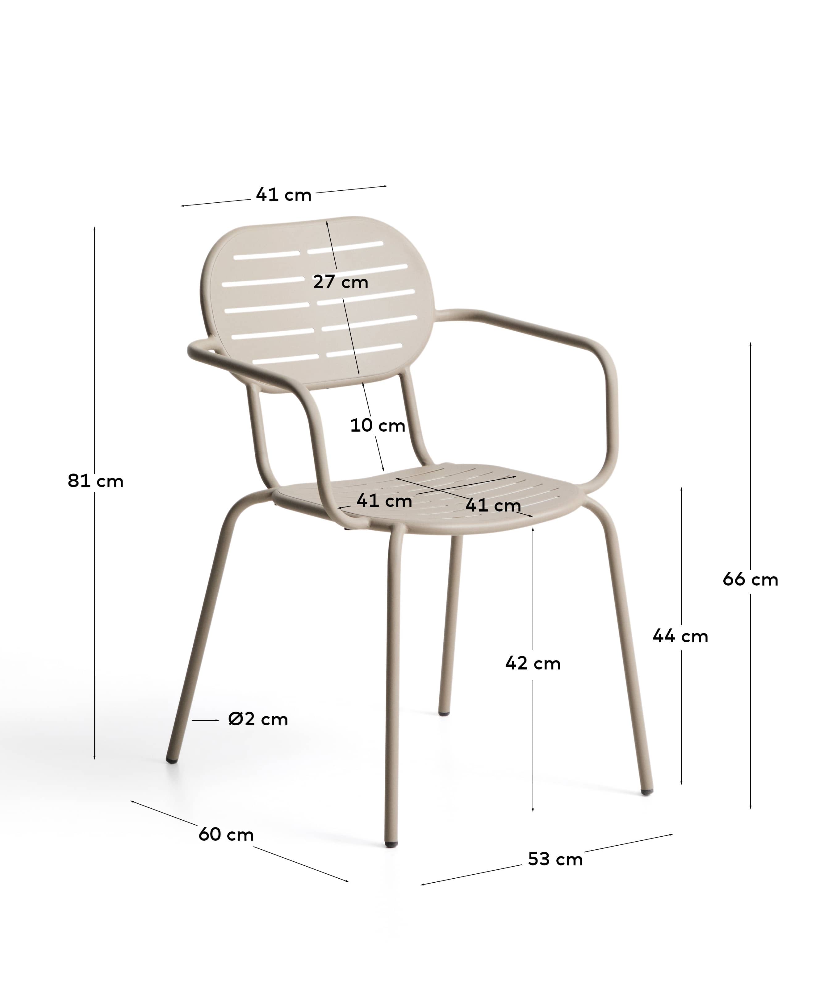 Brai stackable outdoor chair with armrests in taupe galvanised steel