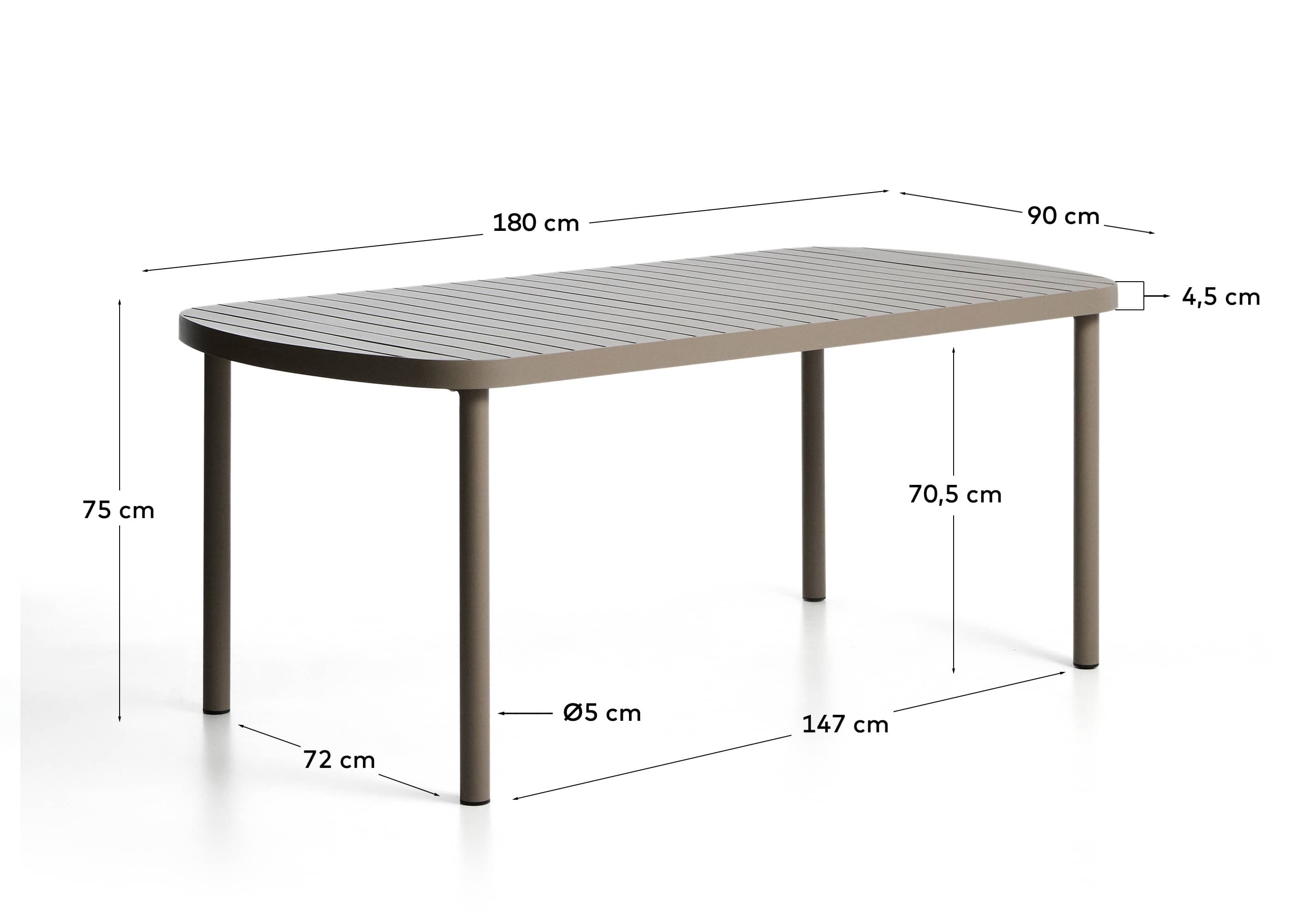 Joncols outdoor table in aluminium with taupe painted finish 180 x 90cm