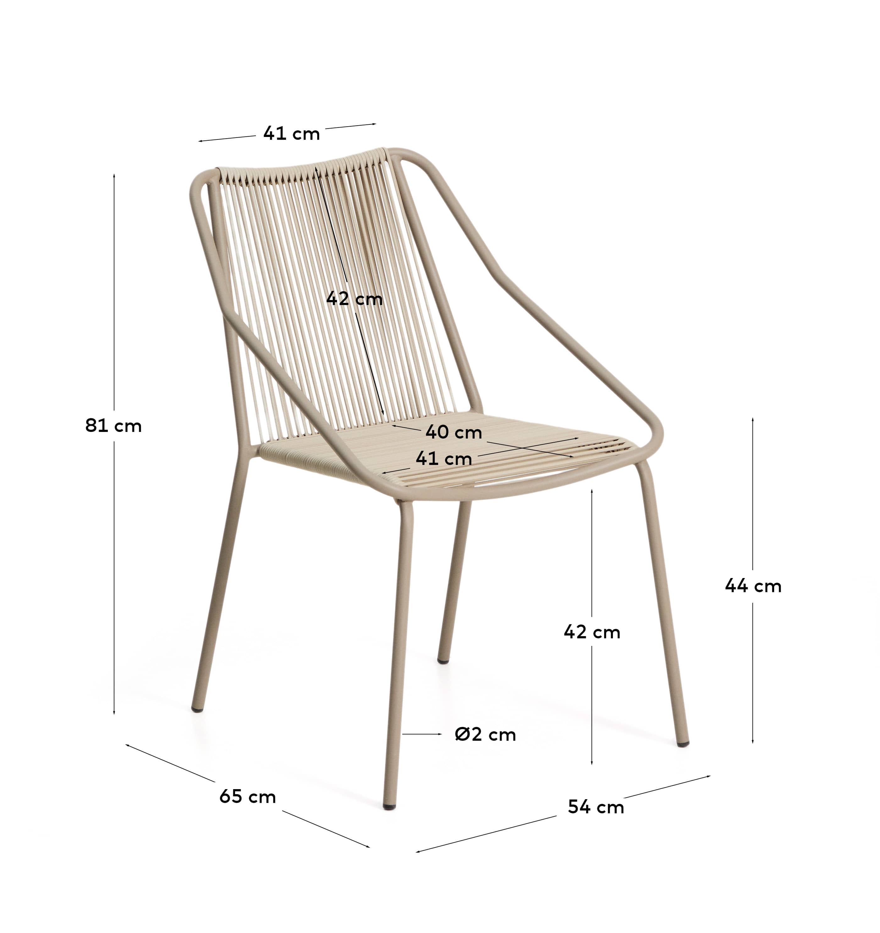 Zivia stackable outdoor chair in ecru rope cord and taupe galvanised steel