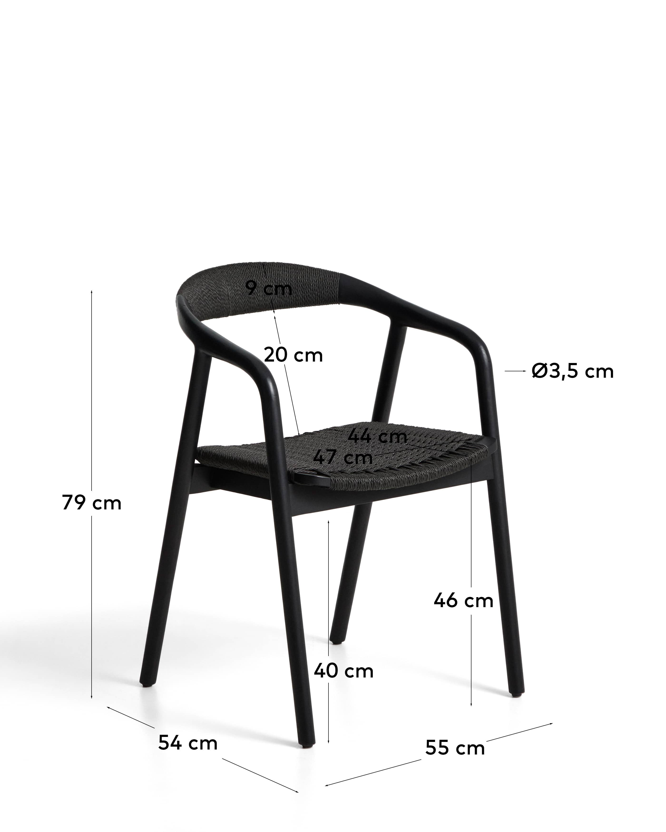 Derile chair in solid oak wood with black finish and black paper rope cord FSC Mix Credit