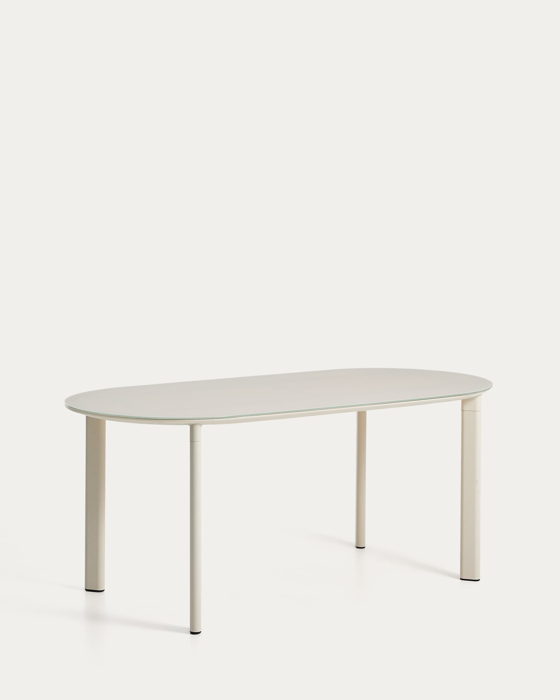 Erice oval table in aluminium and ecru tempered glass 180 x 90 cm