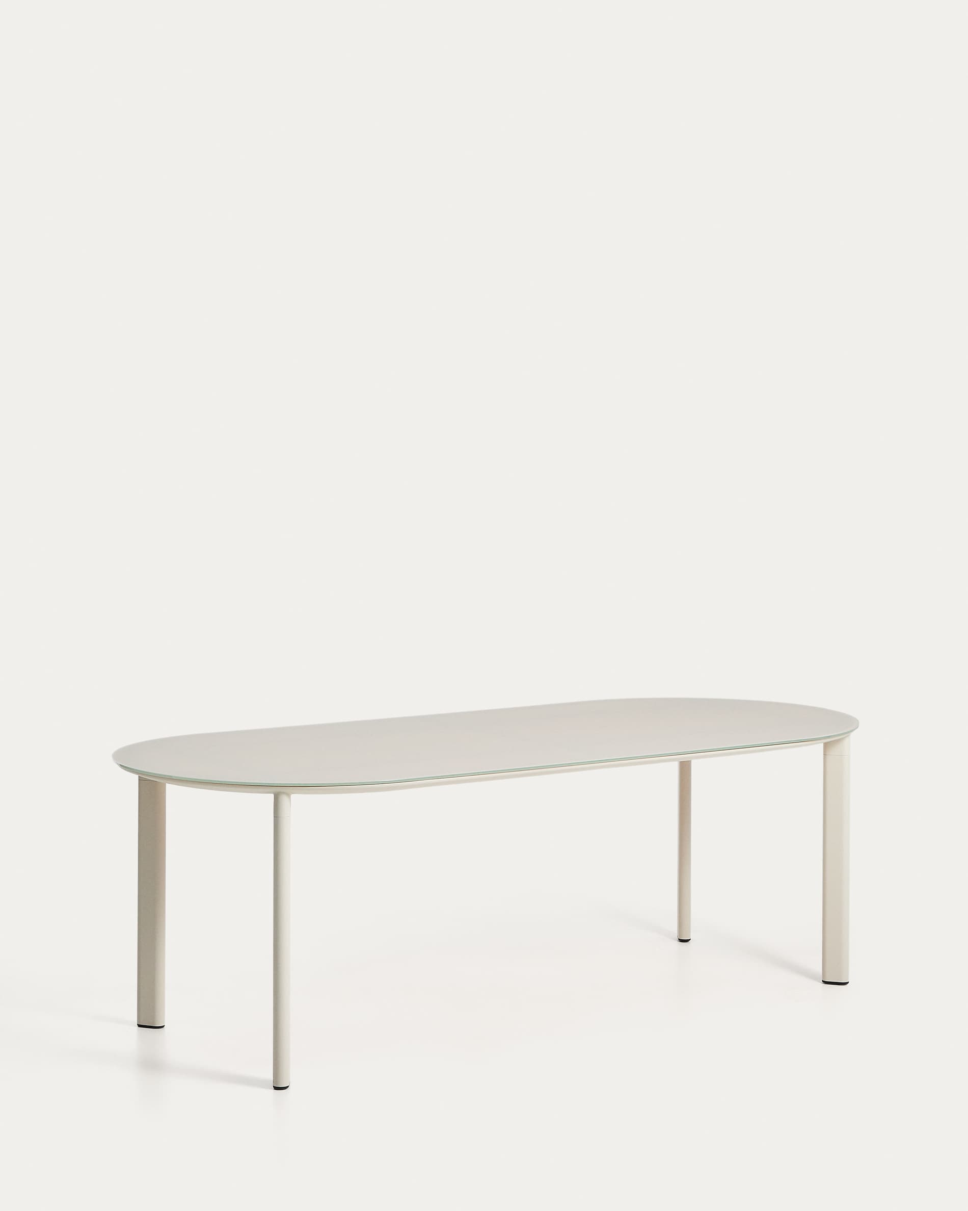 Erice oval table in aluminium and ecru tempered glass 230 x 100 cm